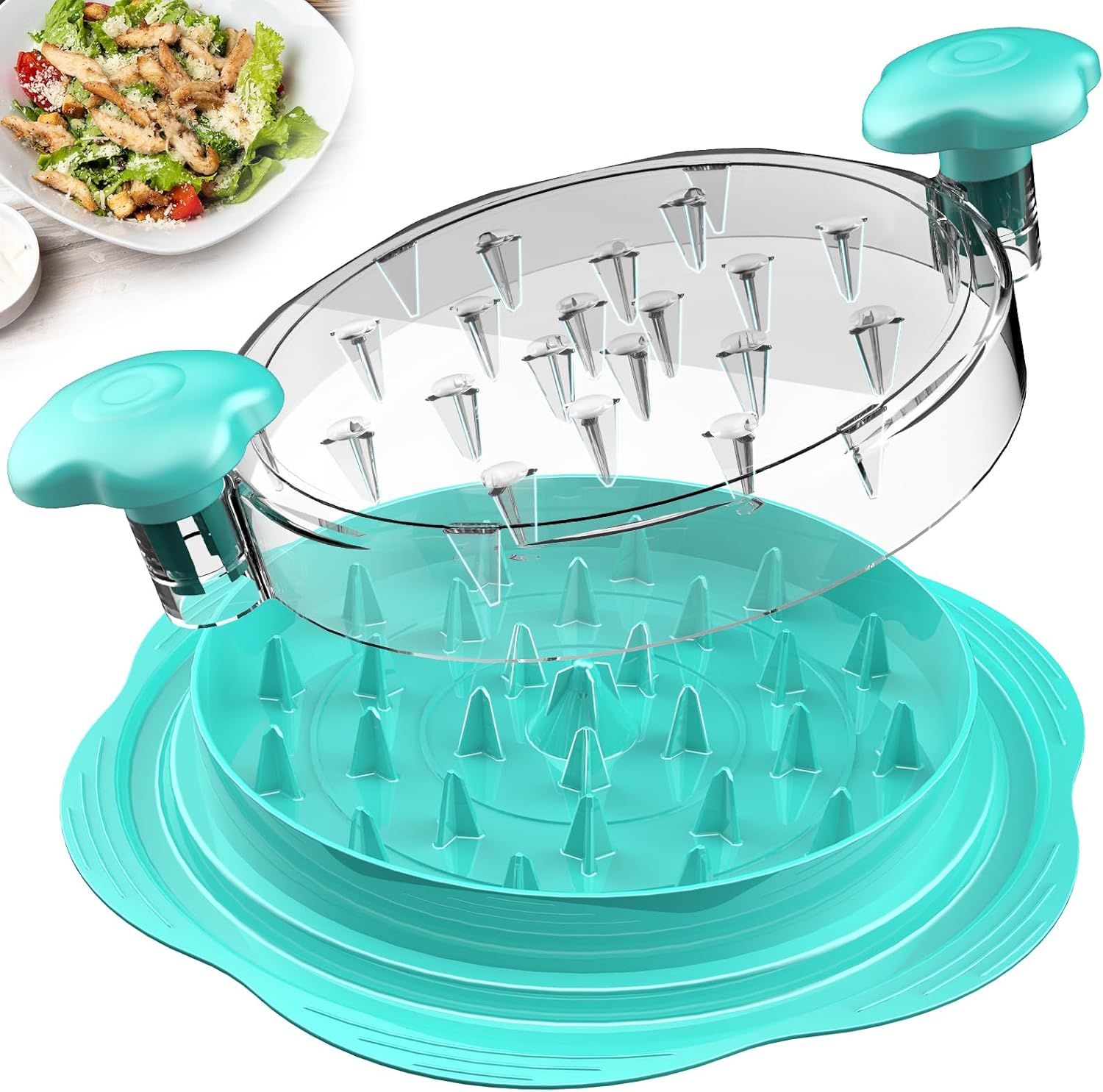 SURETIVIAN Chicken Shredder Large Chicken Breast Shredder Tool Twist with Brush&Fork, Visible Meat Shredder Machine, Anti-Slip Strip, Ergonomic Handle, BPA Free, Pork Beef Chicken(Mint Green)