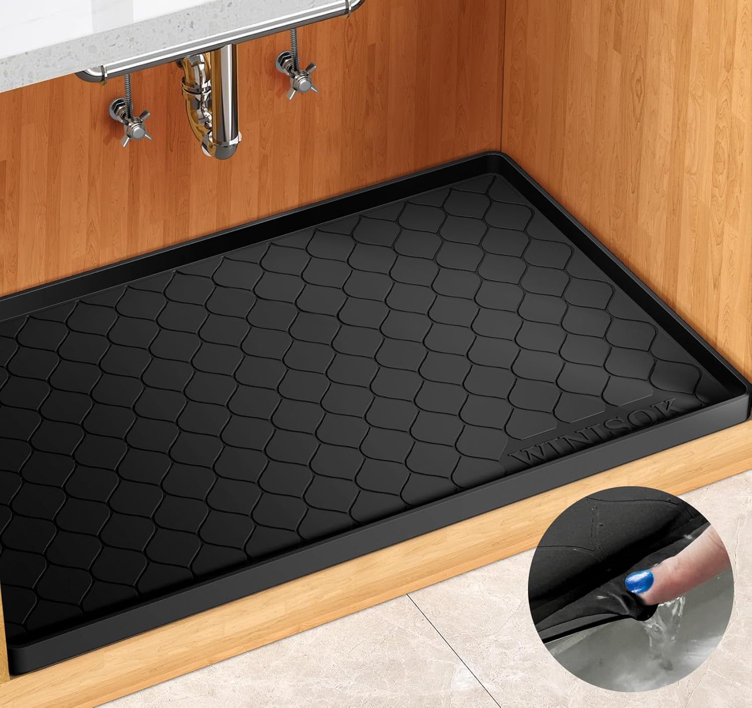 Winisok Silicone Under Sink Mat 34″ x 22″, kitchen Essentials and Gadgets, Shelf liner and Cabinet Protector, Home Organizers and Storage, Waterproof Bathroom Tray