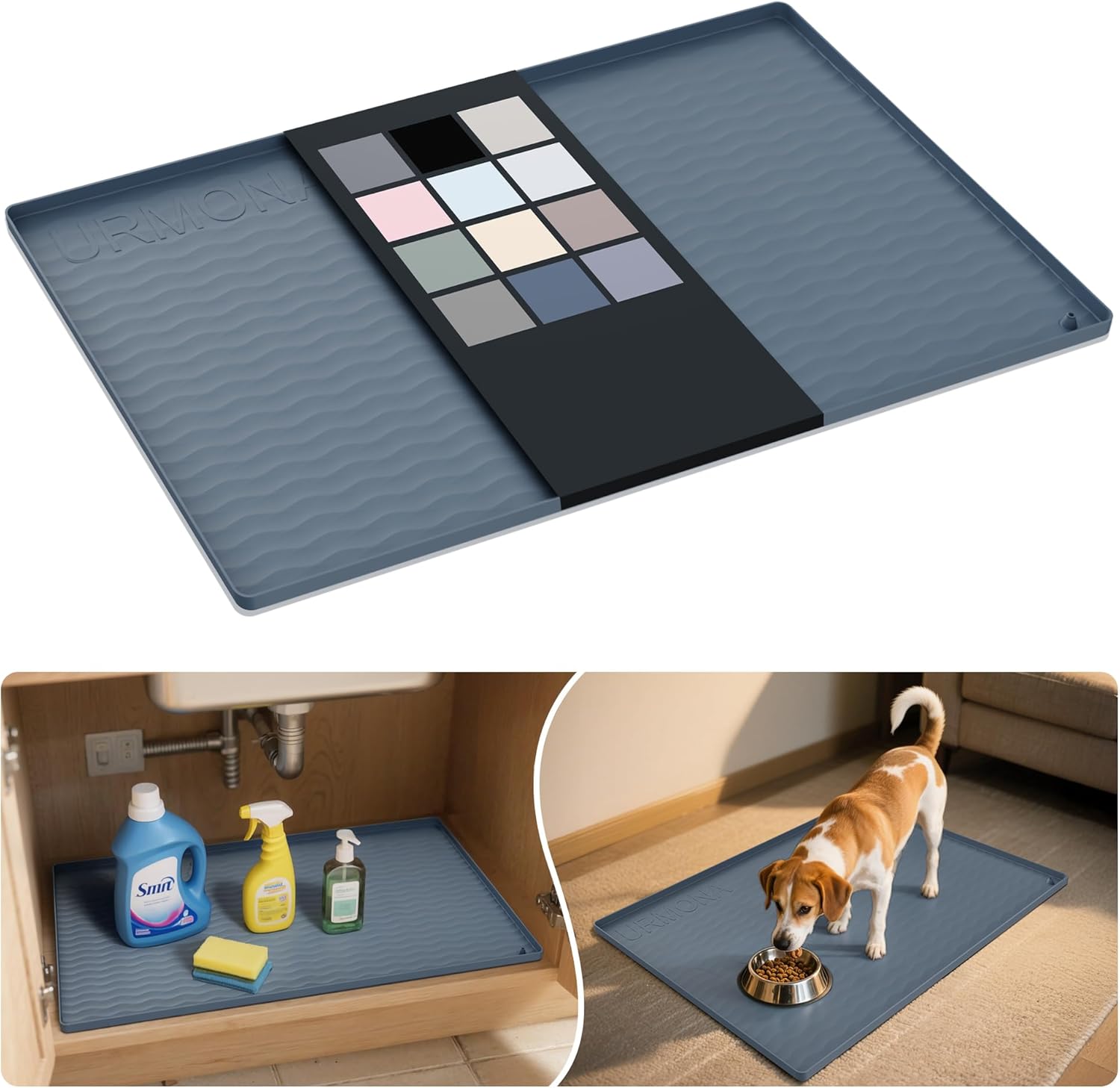 URMONA Waterproof Silicone Under Sink Mat 31” x 22” Shelf Liner for Kitchen and Bathroom, Cabinet and Counter Protector, Storage and Organizers, Litter Mat, Pet Cat Puppy Essentials(Dark Grey)