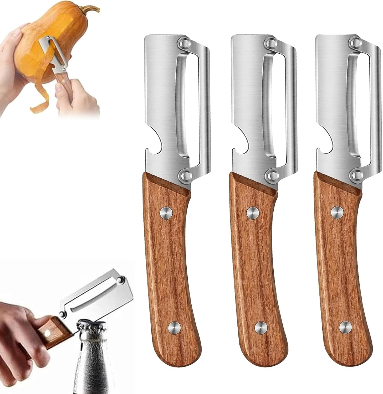 Zero Snag Wooden Peeler, Multifunctional Vegetable Peeler for Kitchen, Premium Vegetable Peeler with Wooden Handle and Bottle Opener, Peeler for Fruit Apple Potato Pumpkin Papaya Zucchini