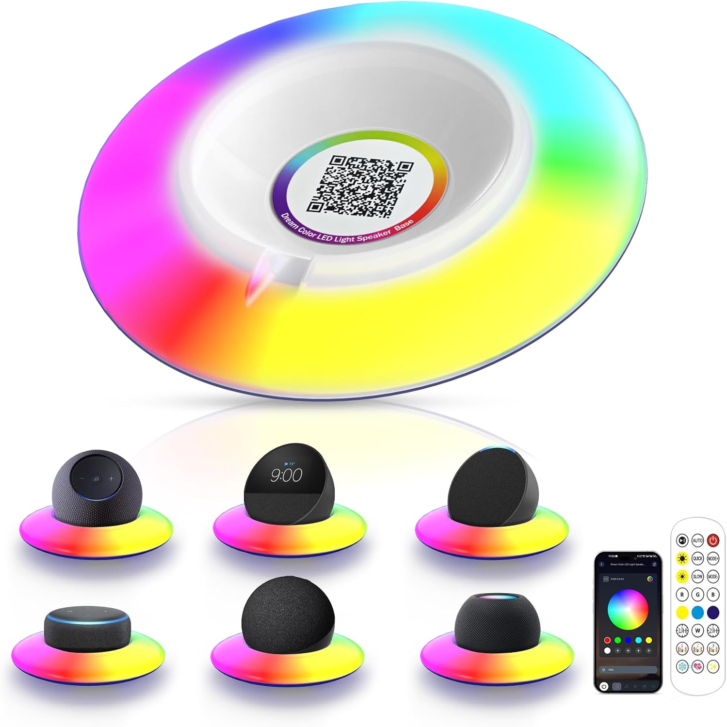 Dream Color LED Light Speaker Base, Desktop Holder Mount,Compatible Echo Dot (5th Gen)，Echo Spot，HomePod mini，Echo Dot (4th Gen)，Echo Dot (3red Gen)，Ehco Pop，Exquisite Desktop Decoration