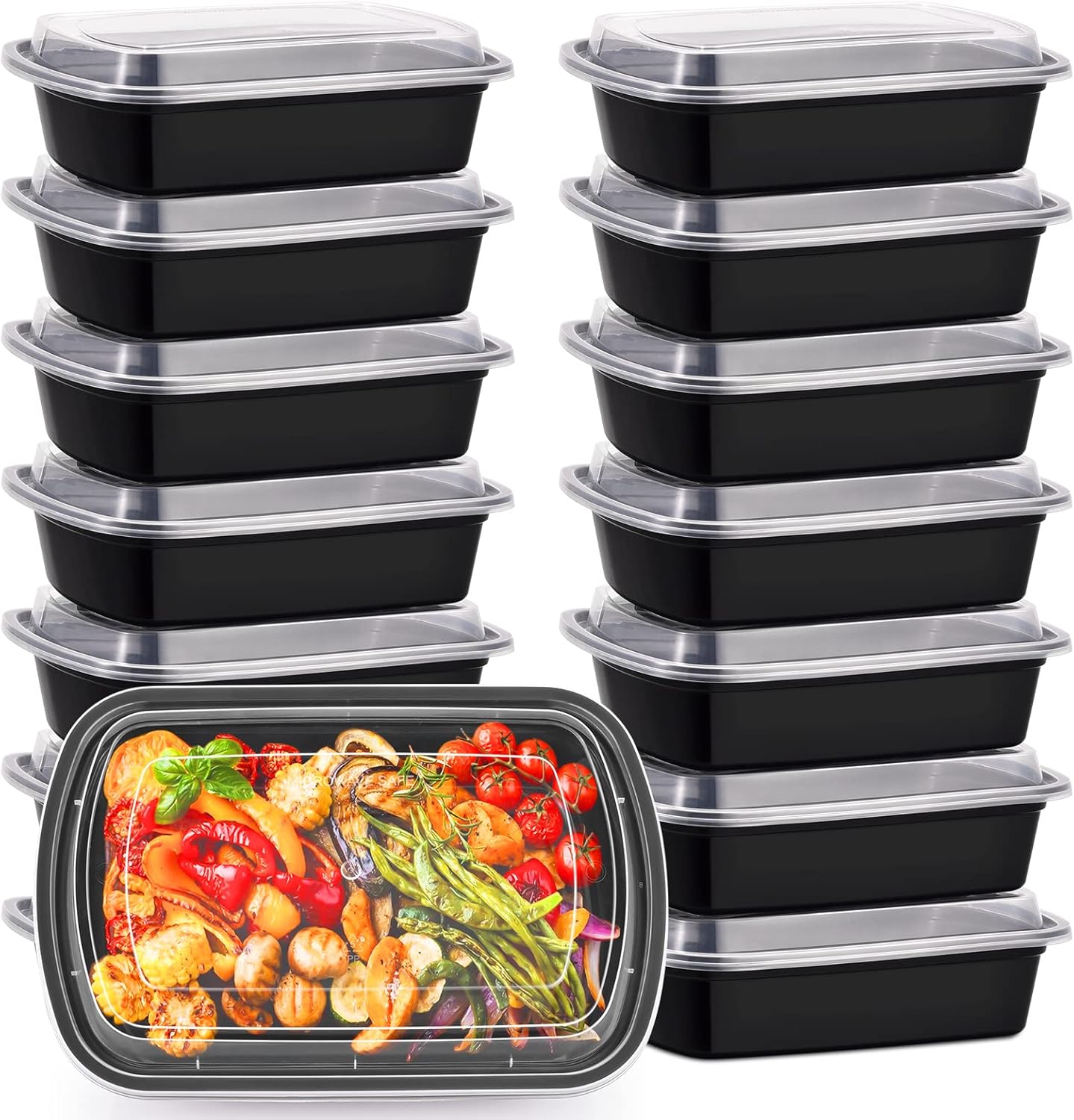 Kitch’nMore 38oz Meal Prep Containers, Extra Large &Thick Food Storage Containers with Lids, Reusable Plastic,Disposable Bento Box,Stackable,Microwave/Freezer/Dishwasher Safe, BPA Free (30Pack)