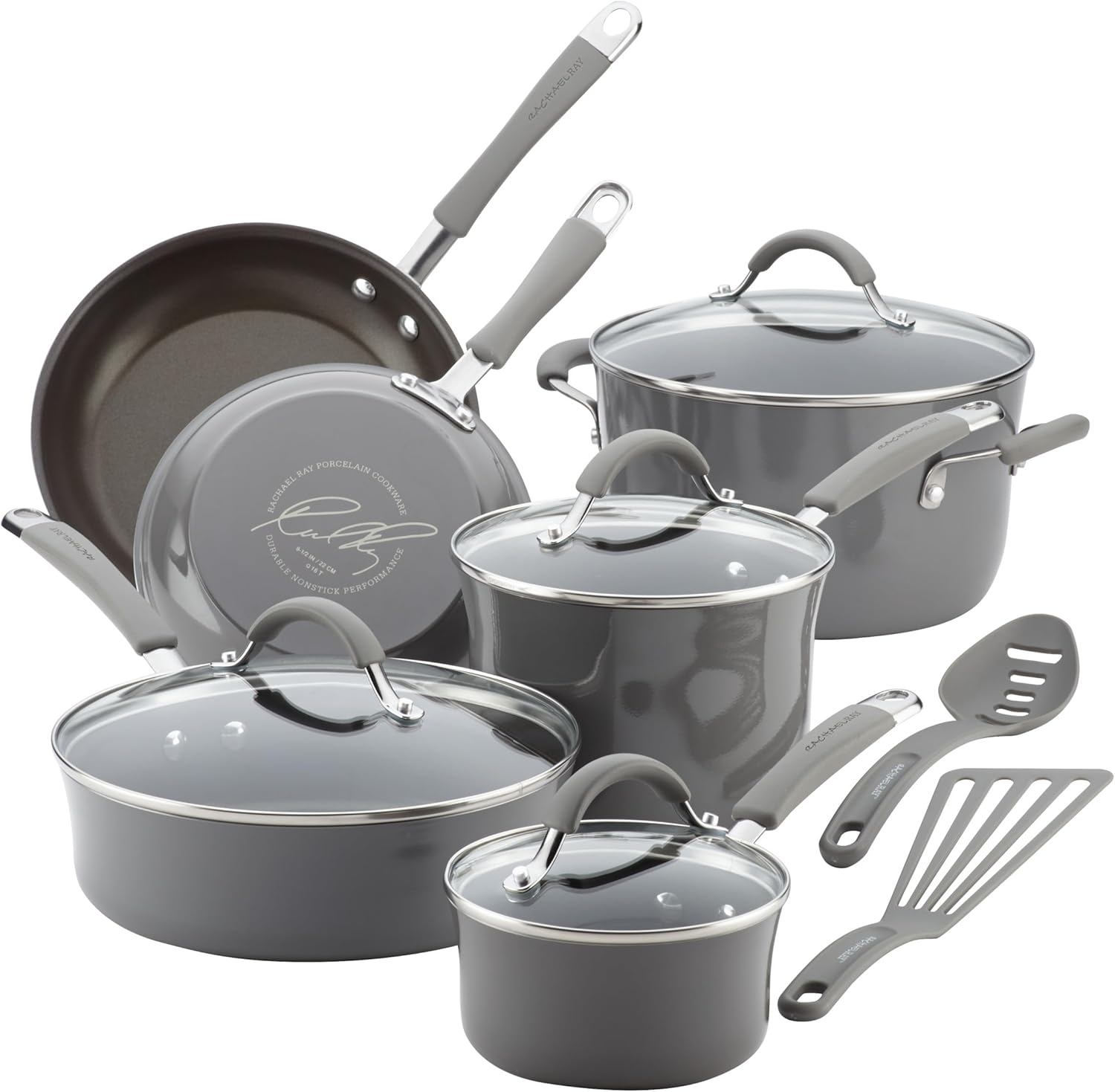 Rachael Ray – 16802 Rachael Ray Cucina Nonstick Cookware Pots and Pans Set, 12 Piece, Sea Salt Gray