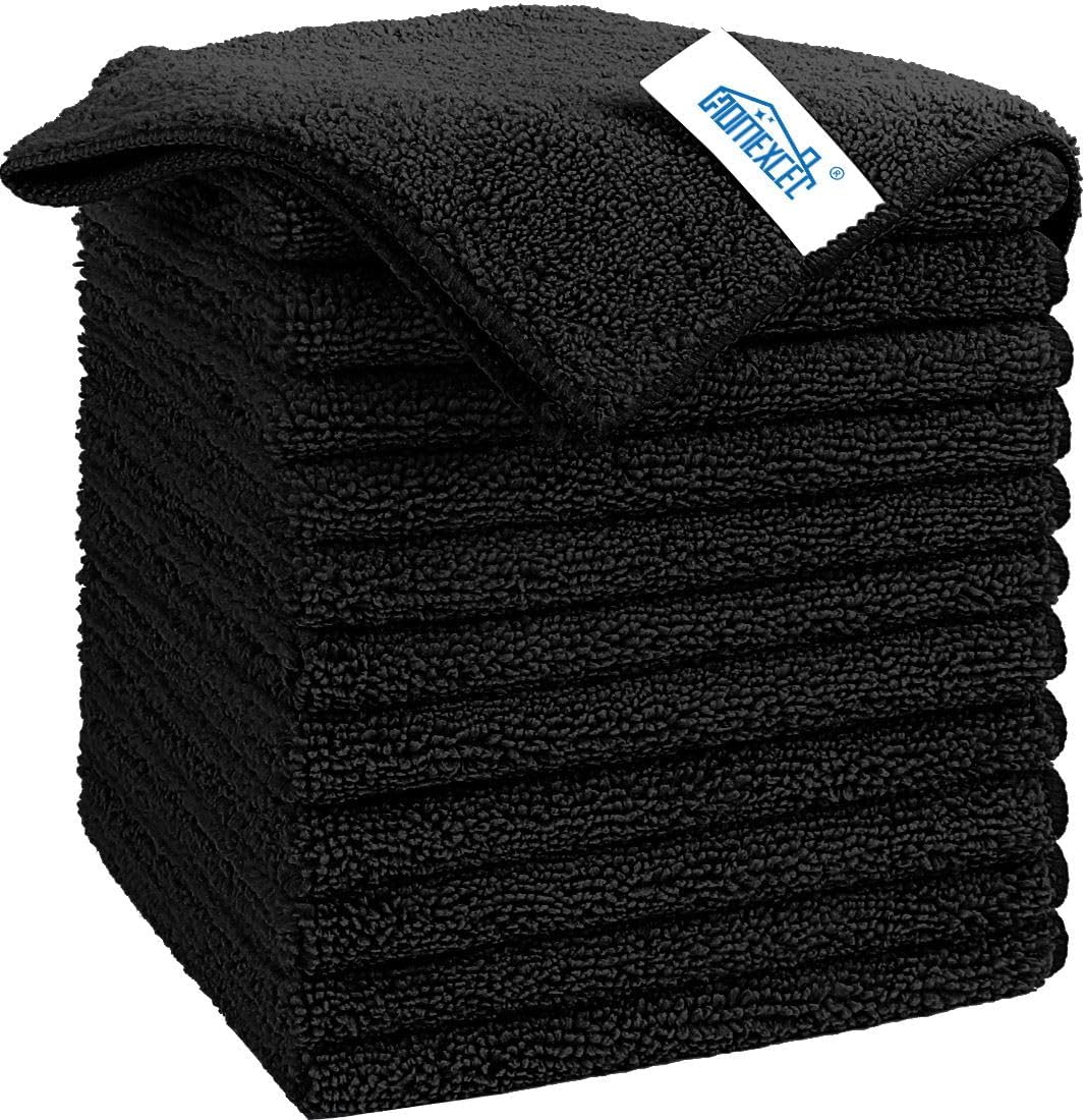HOMEXCEL Black Microfiber Cleaning Cloth, 12 Pack Premium Microfiber Towels for Cars, Lint Free, Scratch-Free, Highly Absorbent, Reusable Cleaning Rags for Car, Household, Kitchen, Window, 11.5″X11.5″