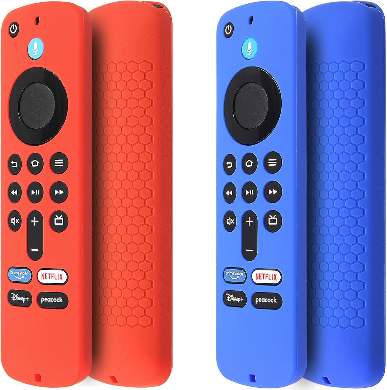 Pinowu Remote Cover Case (2pcs) Compatible with Fire TV Stick HD/4K(2nd Gen) / 4K Plus /4K Select Alexa Voice Remote, Anti Slip Silicone Sleeve with Wrist Strap (Red, Blue)