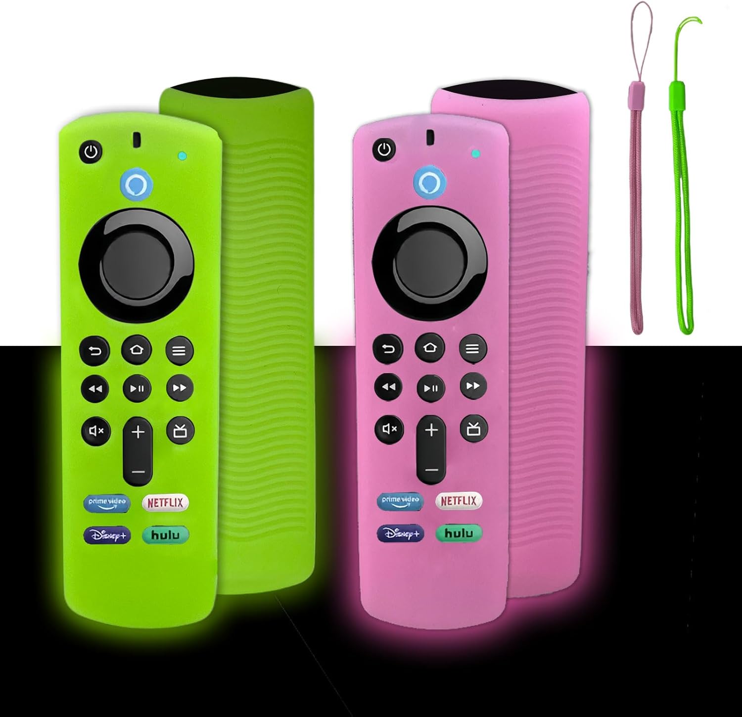 2-Pack Glow in The Dark Remote Cover Compatible with Fire TV Stick 3rd Gen/4K Max, Shockproof Silicone Remote Case with Lanyard, Anti-Slip Protective Sleeve, Green & Pink