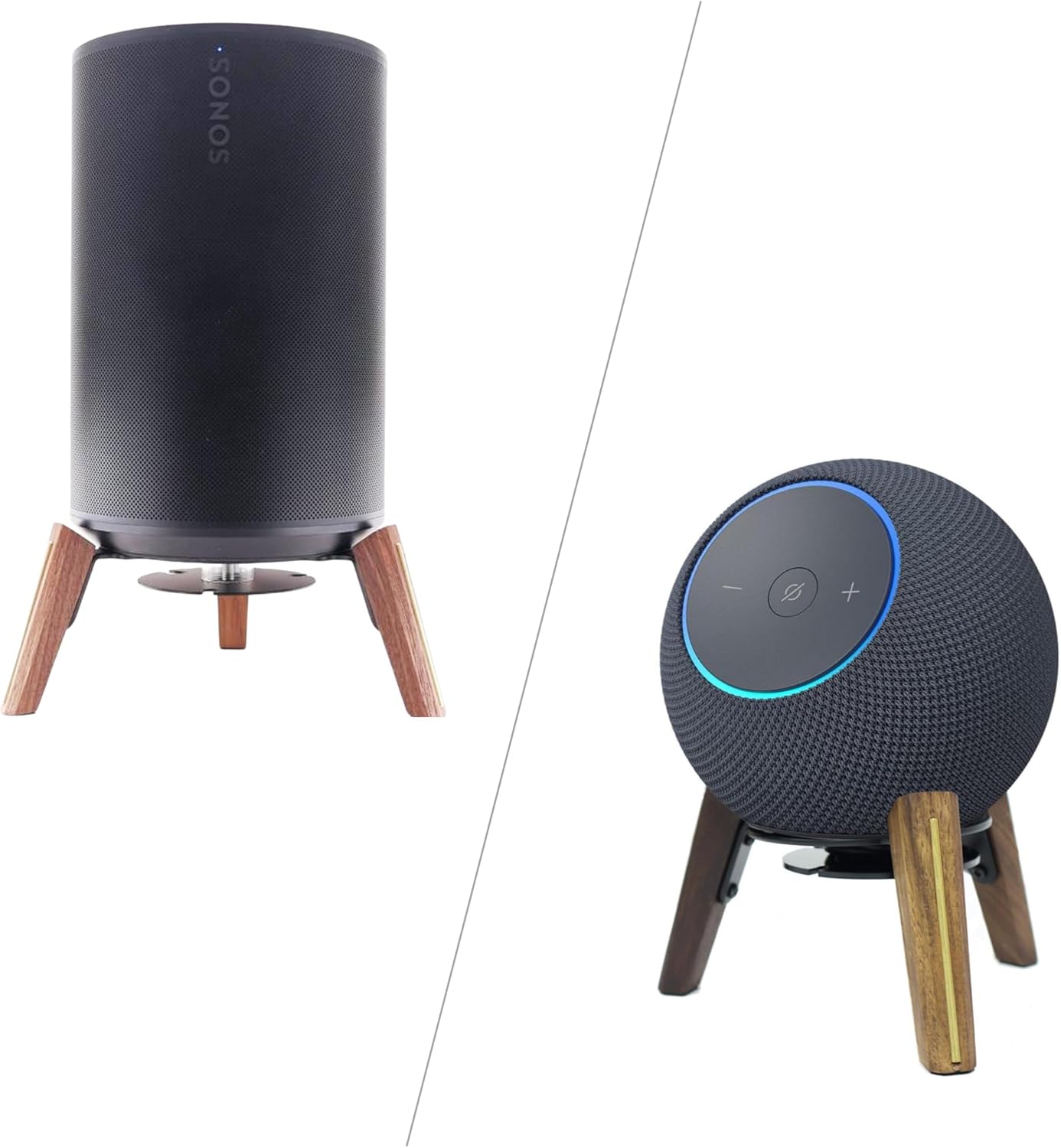 Wooden Speaker Stand for Sonos Era 100, Echo Dot Max (Newest gen), HomePod 2, Echo 4th Gen, Walnut Wood (Black Walnut Wooden Legs)