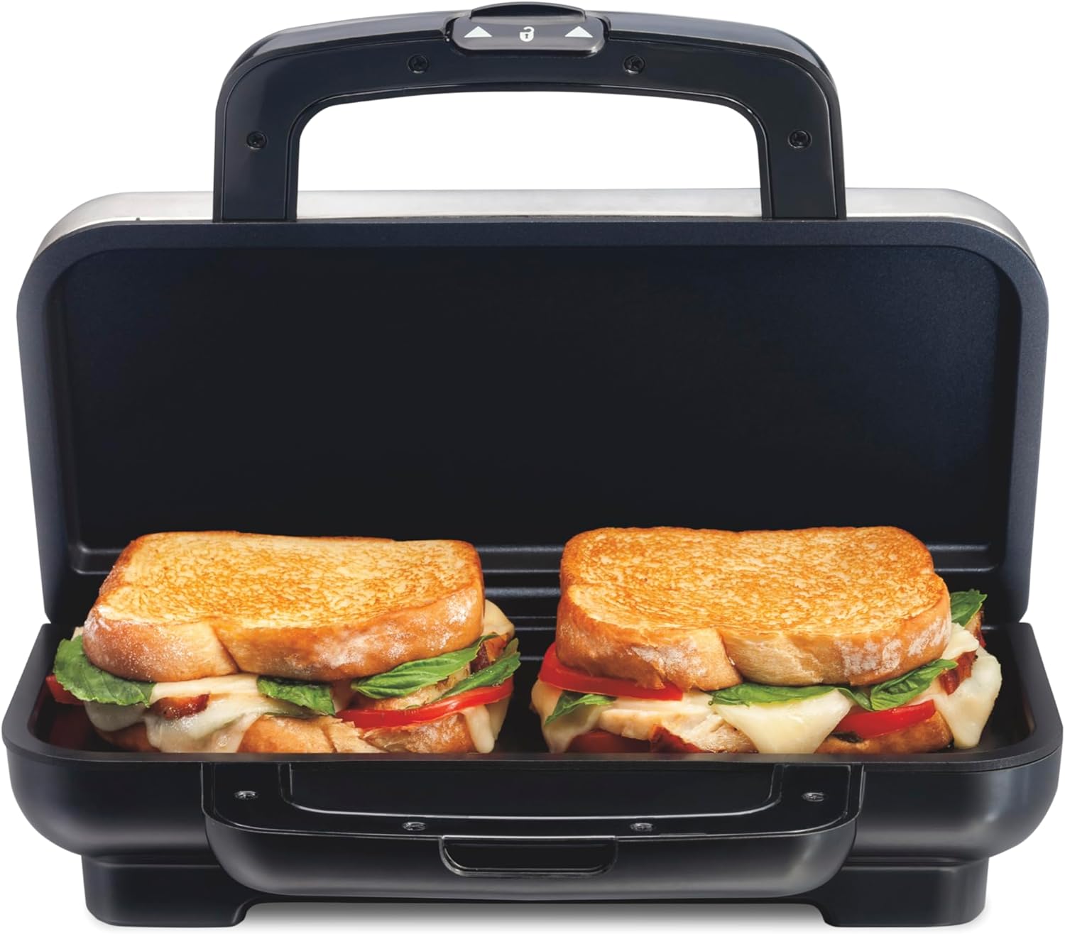 Proctor Silex Deluxe Hot Sandwich Maker With Easy-Clean Durable PFAS-Free Nonstick Ceramic Plates, Fits up to 2 Grilled Cheese, Ruebens, Tortas or Subs, Stainless Steel (25415MN)