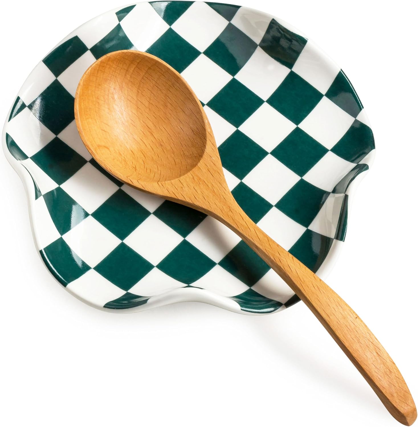 Miamolo Checkered Spoon Rest for Kitchen Counter, Cooking Spoon Holder for Stove Top, Large Utensil Spatula Rest Tray, Cute Kitchen Gadgets Gift for Housewarmings Weddings
