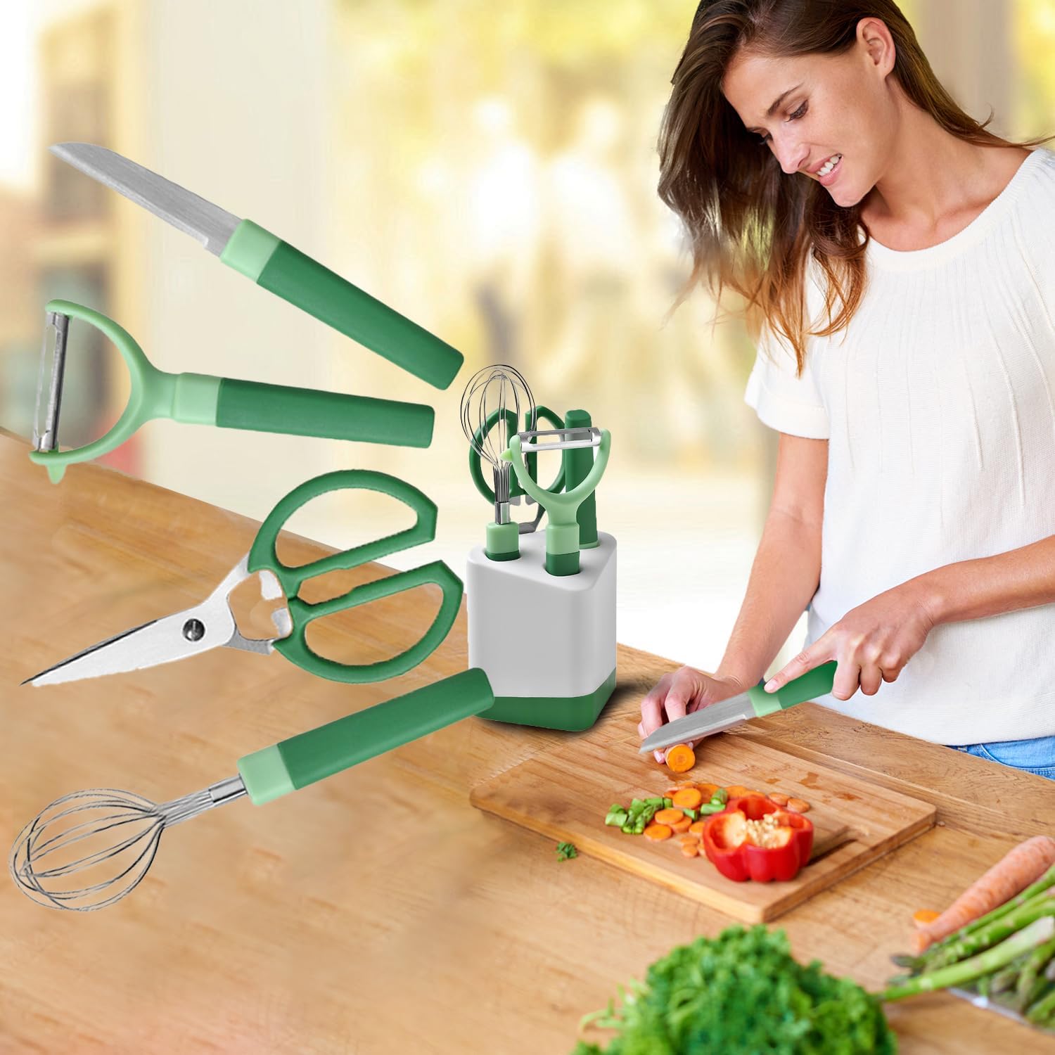 Multi Functional Kitchen Small Tool Set, 6-piece Set with Storage Stand, Fruit Food Tool Combination Set
