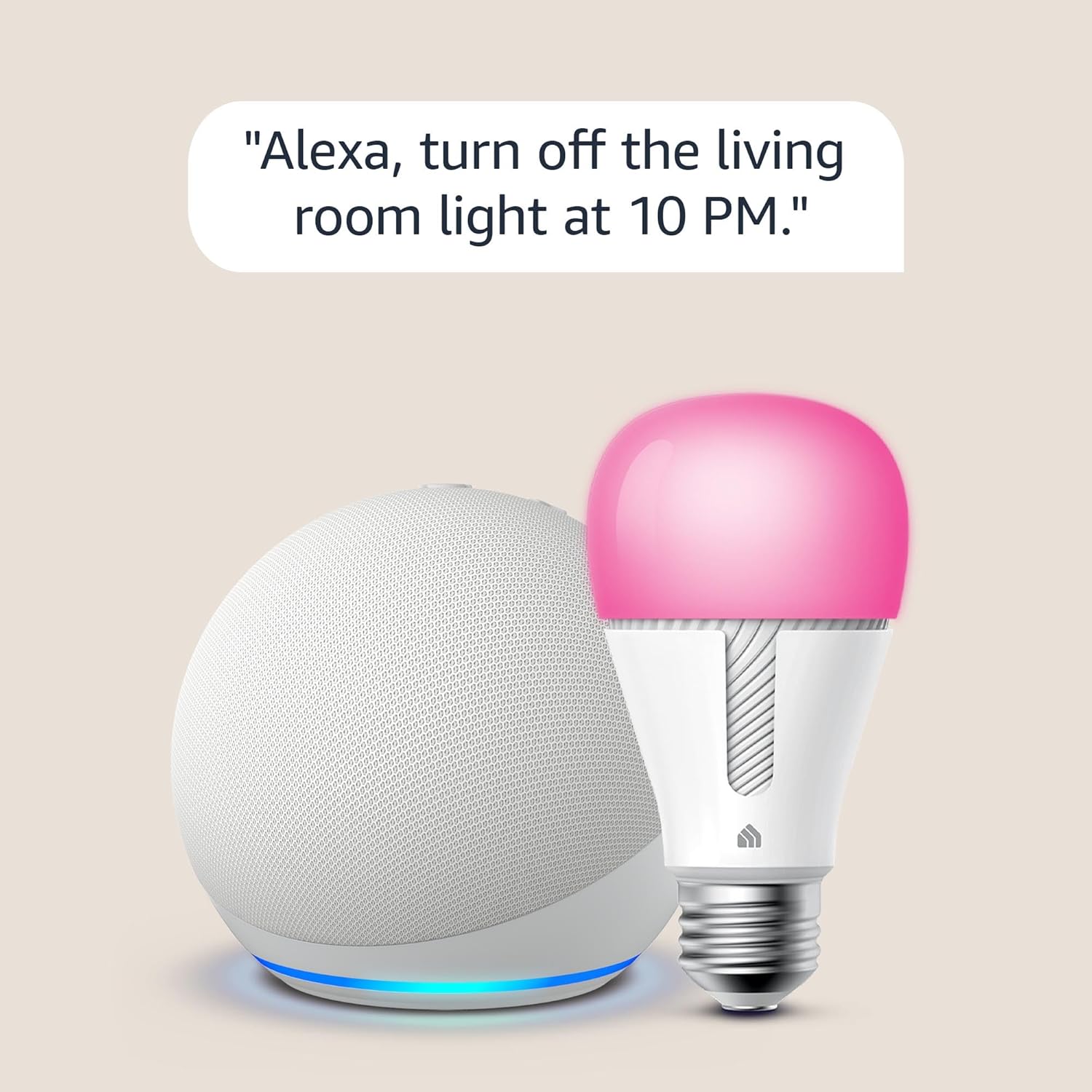 Echo Dot (5th Gen, 2022 release) in Glacier White bundle with TP-Link Kasa Smart Color Bulb