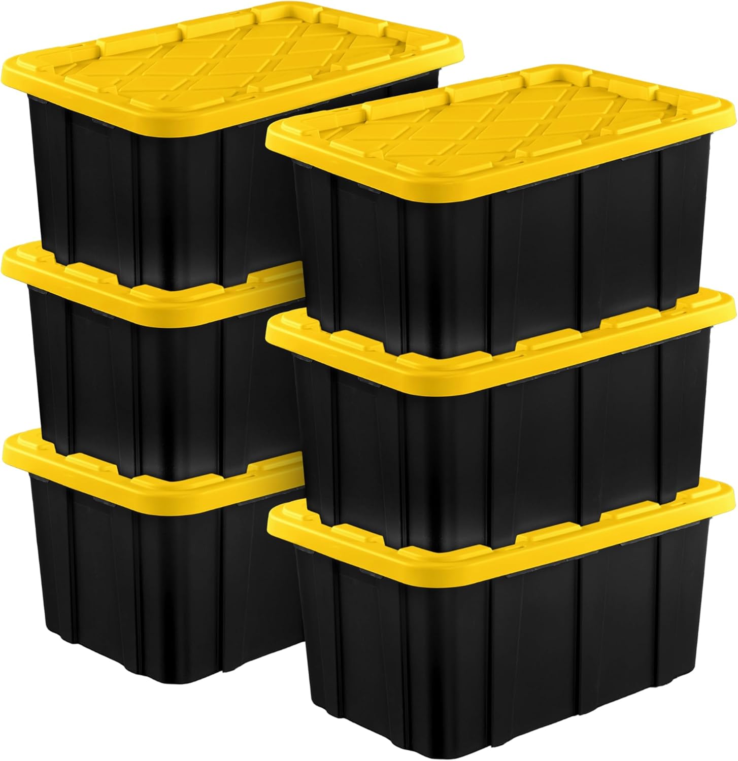 Sterilite 6-Pack Industrial Tote, Plastic Storage Container Bins with Lids, 17 Gallon – Heavy-Duty Organizing Containers for Closet, Bathroom & Office, Stackable Transport Boxes with Secure Handles