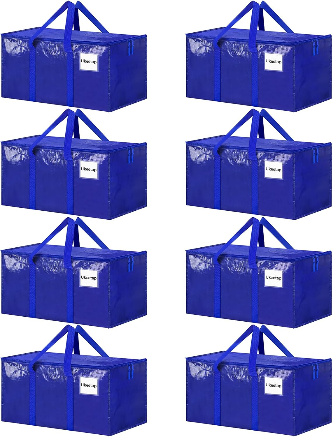 8 Pack Extra Large Heavy Duty Moving Bags, Blue Storage Bins with Lids, Reinforced Handles & Heavy-Duty Zippers Moving Boxes Storage Bags Totes for Clothes Packing, Dorms, College Supplies, Blue