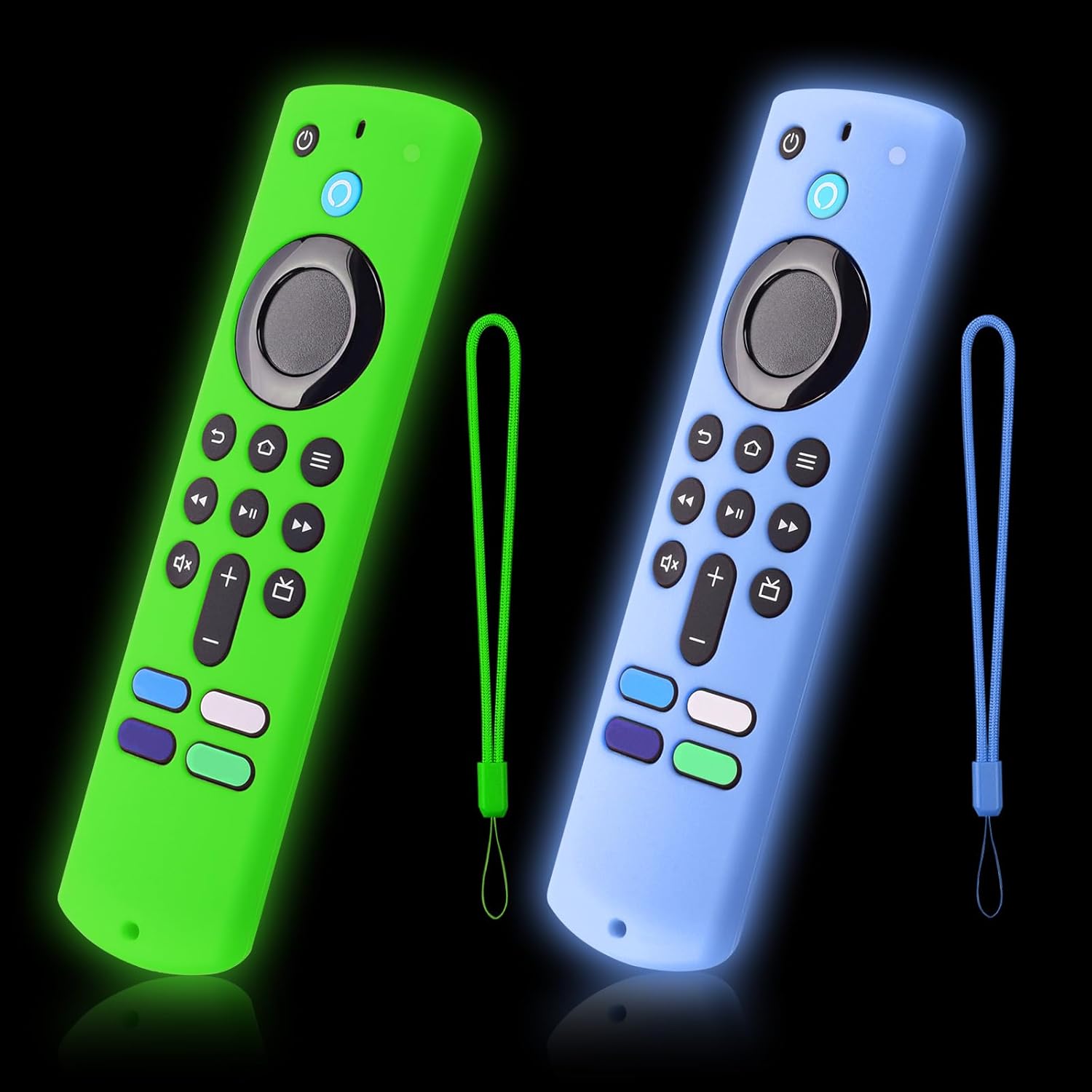 2-Pack Glowing Green + Glow Blue Remote Cover for Amazon Fire TV Stick 4K Select, 4K Plus, HD, 3rd Gen., 4K Remote Controls, Anti-Slip Silicone Protective Case with Lanyard, GITD!