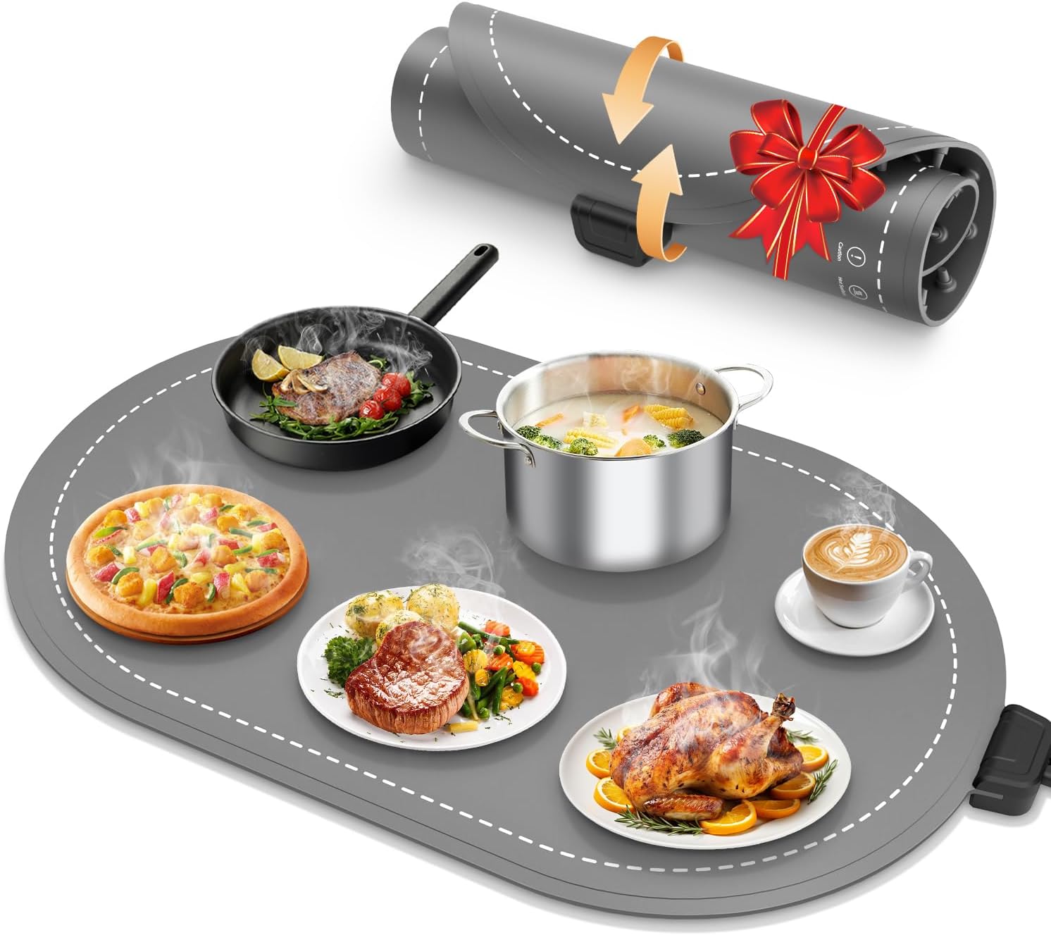 seenlast Warming Mat for Food with Adjustable Temperature Timer,10S Fast Heating Silicone Food Warmers for Parties Buffet and Home Daily,Food Warming Mat with Insulating Pad Raised Feet Protects Table