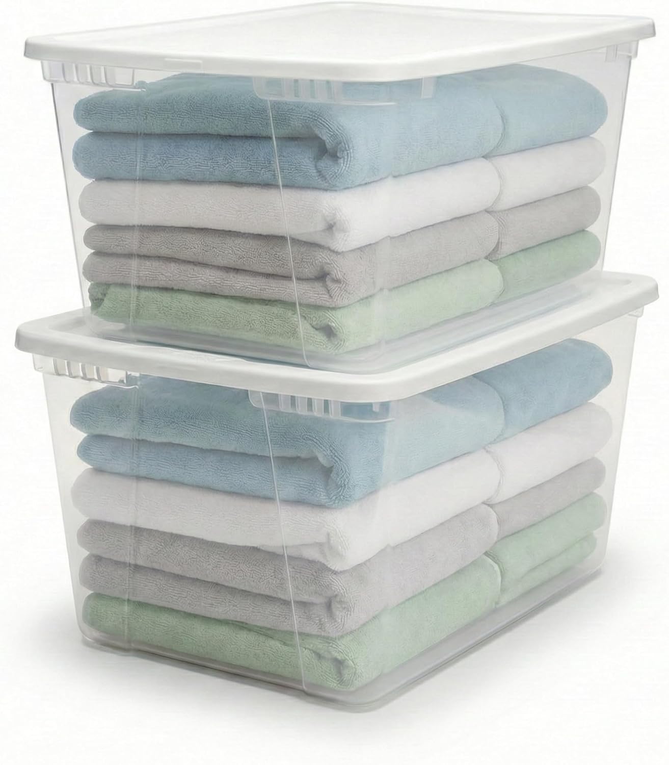 HOMZ 2-Pack Snaplock, Large Clear Plastic Storage Organizer Bins w/Lids, 56 Quart, White – Stackable Container Boxes for Bedroom, Bathroom, Garage, and Office Organization