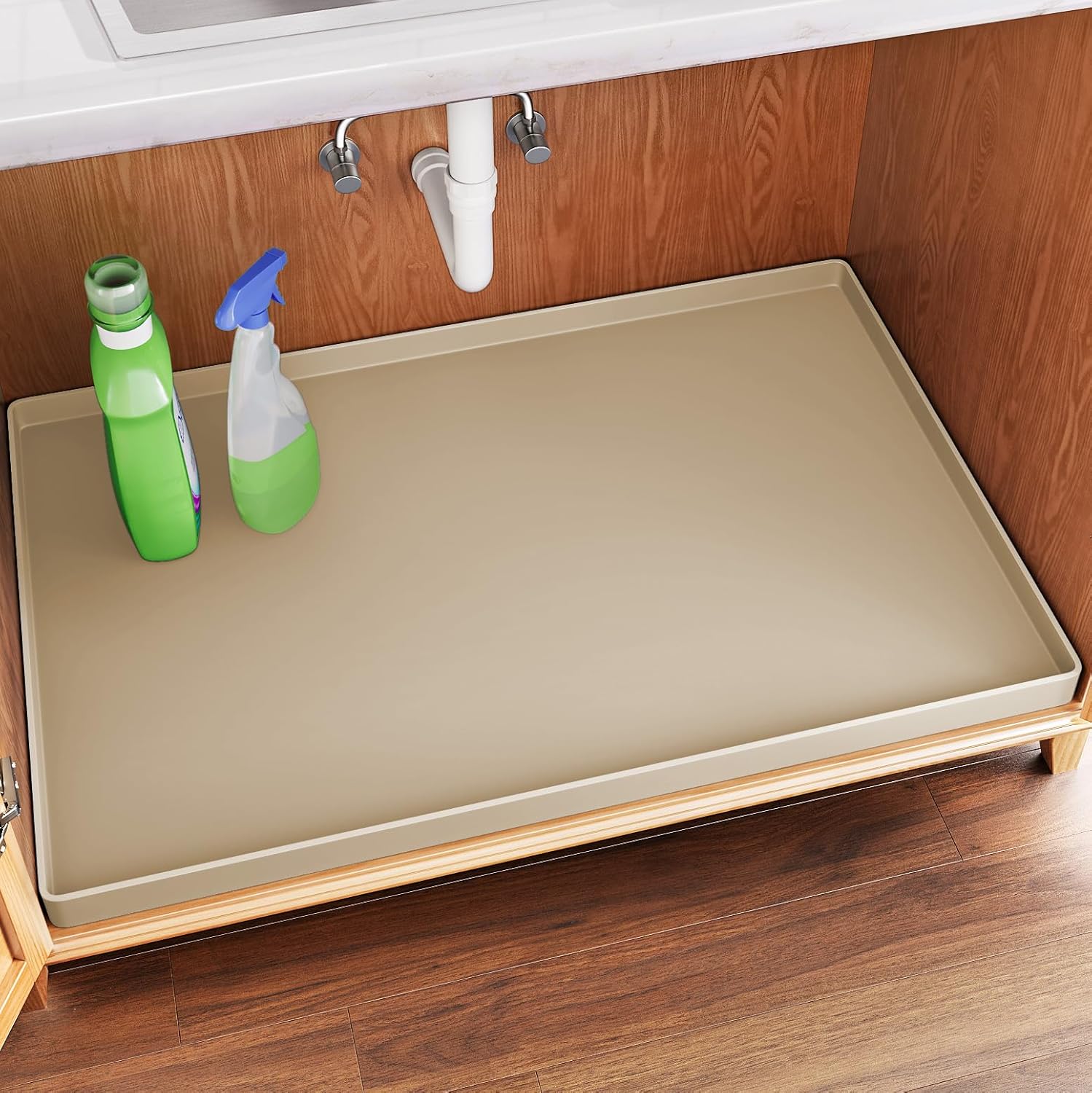FLATO Waterproof Under Sink Mat 34″ x 22″ Shelf Liner for Kitchen and Bathroom, Cabinet Protector, Organizers and Storage, Flexible Silicone Drip Tray