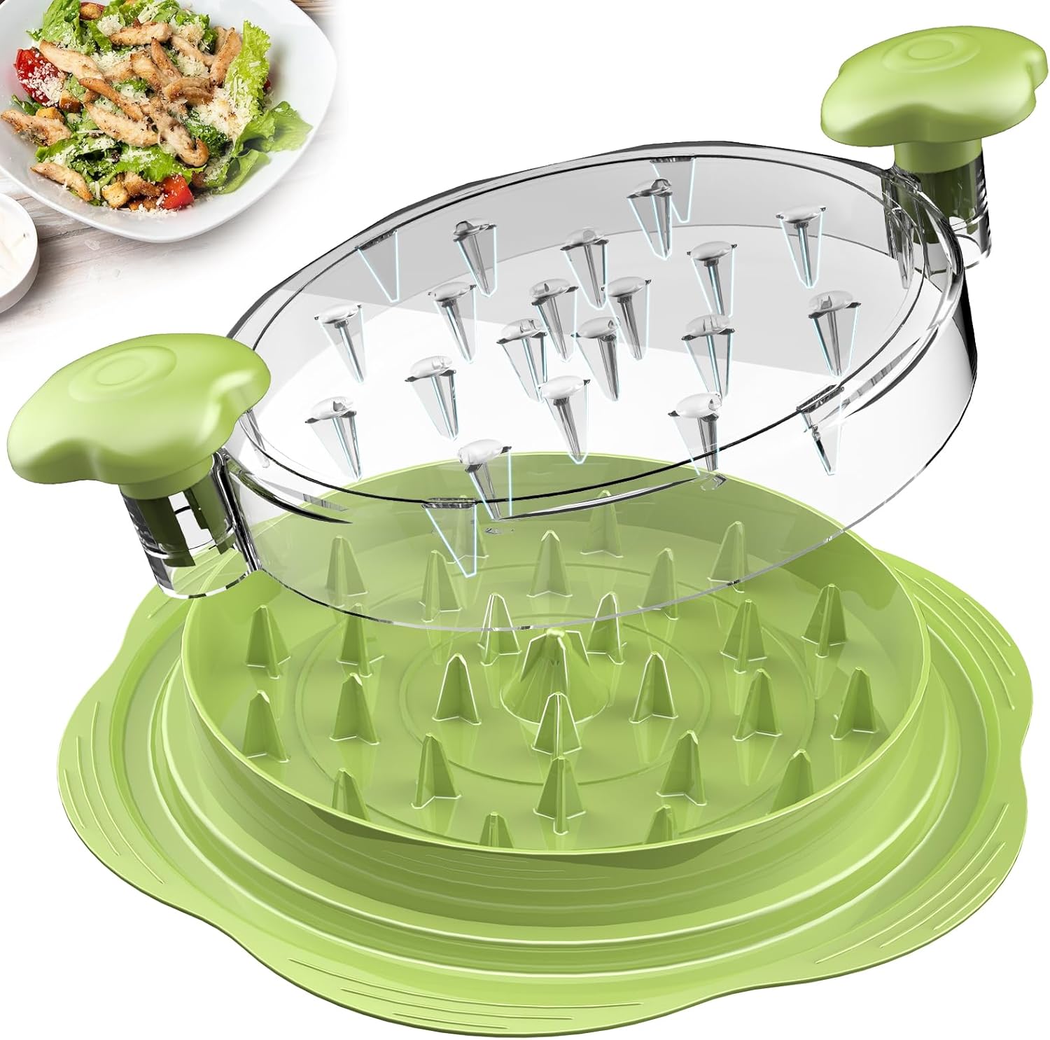 SURETIVIAN Chicken Shredder Large Chicken Breast Shredder Tool Twist with Brush&Fork, Visible Meat Shredder Machine, Anti-Slip Strip, Ergonomic Handle, BPA Free, Pork Beef Chicken(Matcha)
