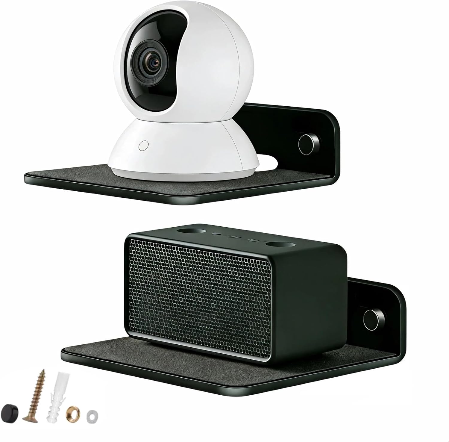 Small Speaker Wall Mount with EVA Pad,4.25×4.1 in Metal Speaker Shelf for Bluetooth Speaker,Webcam,Clocks, Small Statues &Smart Devices,Black Speaker Bracket for Bedroom,Living Room,Office