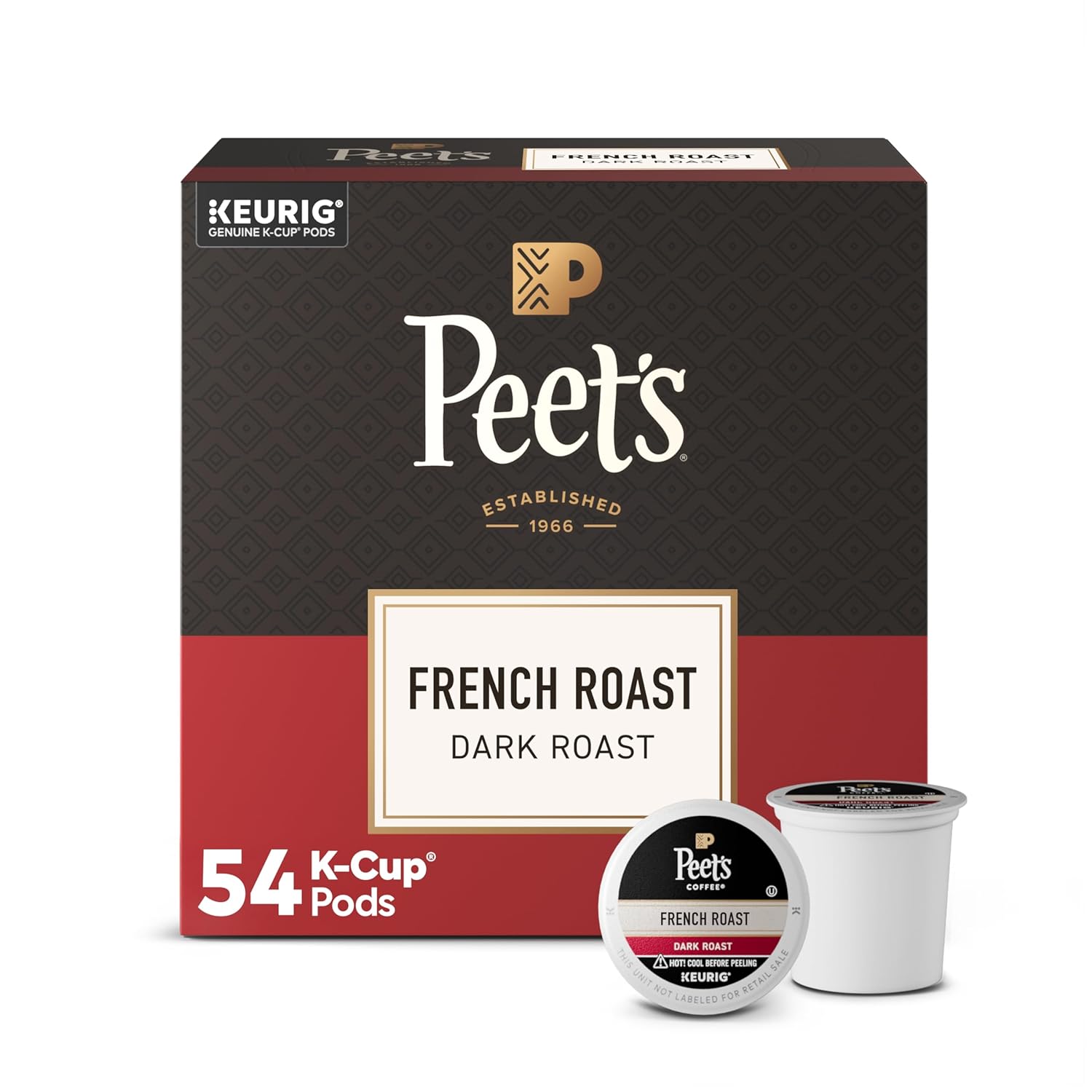 Peet’s Coffee, Dark Roast Keurig K-Cup Pods, 100% Arabica Coffee – French Roast 54 Count (1 Box of 54 K-Cup Pods)