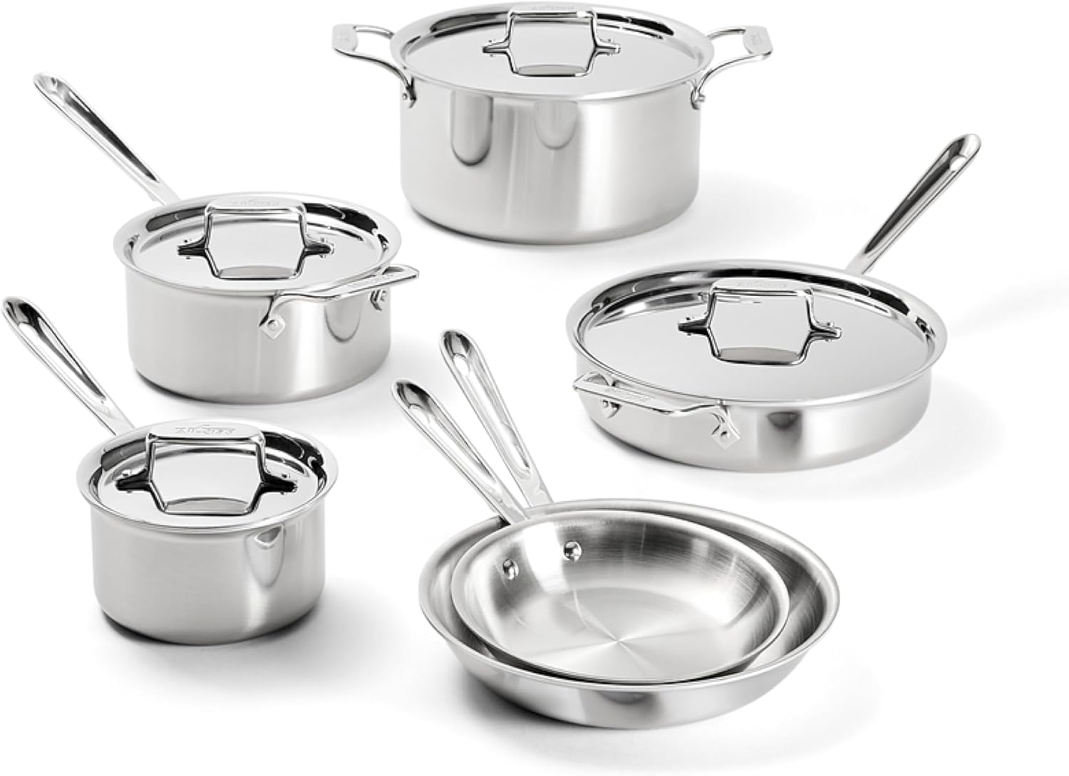 All-Clad D5® Stainless Steel Core 10 Piece Cookware Set- Made in USA- The Upgrade for Supremely Even Heat- Includes Frying Pans, Saucepan, Sautépan, Stockpot -Oven Safe & Induction Compatible