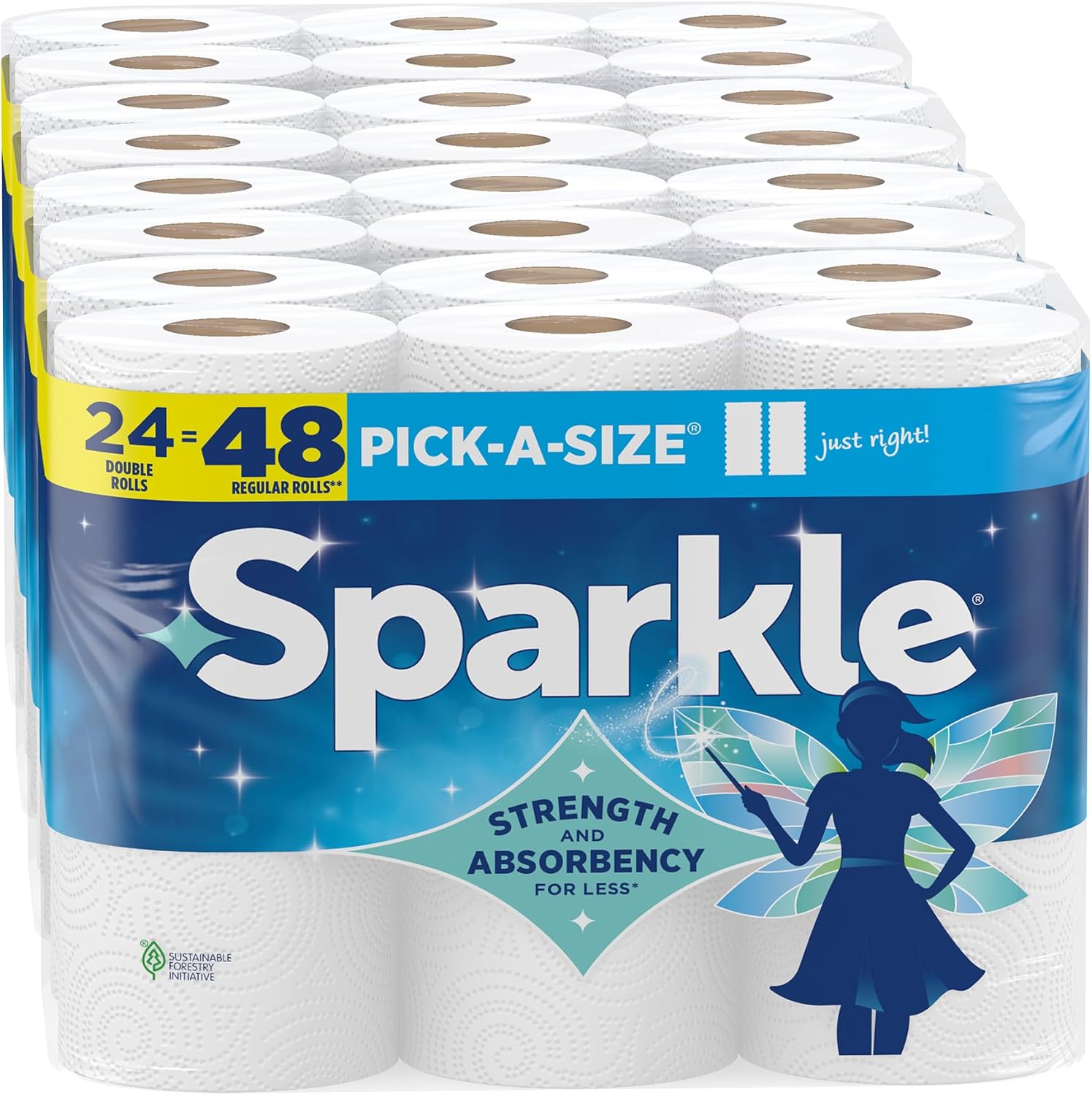 Sparkle Pick-A-Size Paper Towels, 24 Double Rolls (2,640 Sheets Total) – Strong 2-Ply Towels for Kitchen Cleanup and Everyday Messes
