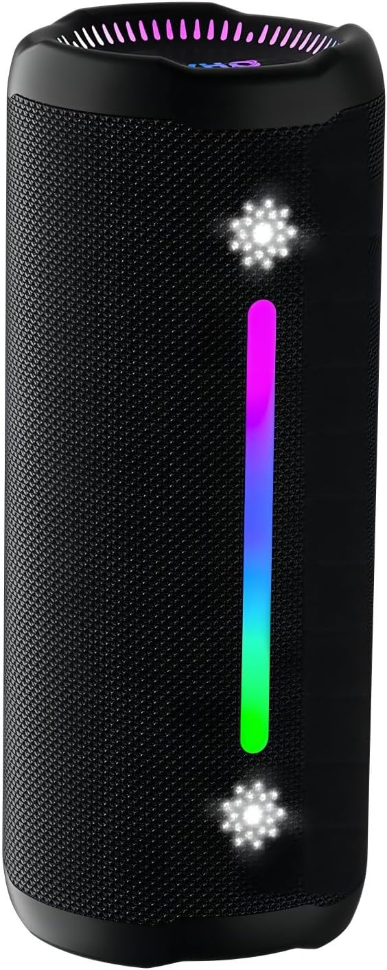 Bluetooth Speaker Wireless Loud Stereo Sound IPX7 Waterproof Outdoor Portable 25W Super Bass Speakers for Home Party Beach with 24H Playtime Colorful Lights BT 5.3 TWS Pairing Birthday Gift Black