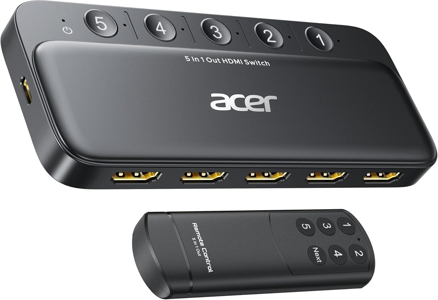 acer HDMI Switch 5 in 1 Out [4K@60Hz, HDMI 2.0, HDCP 2.3, HDR] Switcher with Remote, Supports DTS, Dolby, Work for PS5/Xbox/Switch/Roku/TV Stick/Projector