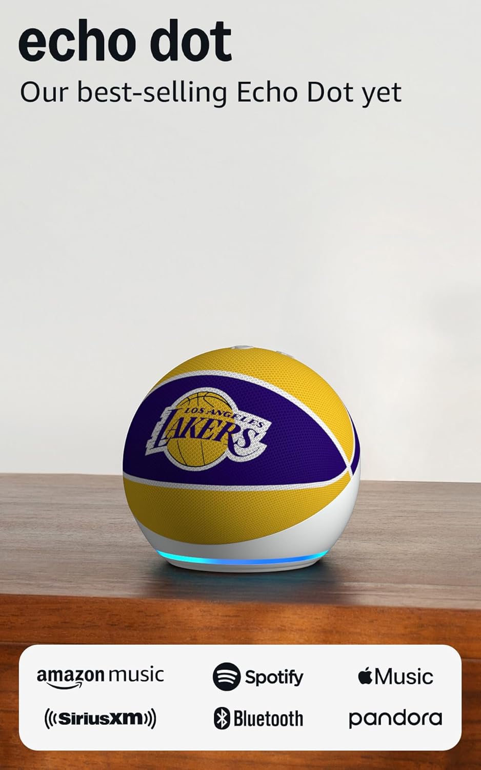Amazon Echo Dot (newest model) | Officially Licensed NBA Limited-Edition | Los Angeles Lakers
