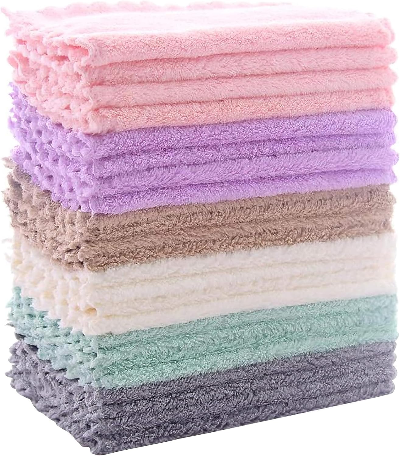 24 Pack Kitchen Dishcloths – Does Not Shed Fluff – Reusable Dish Towels, Dish cloths, Super Absorbent Coral Fleece Cleaning Cloths, Nonstick Oil Washable Fast Drying, 7 x 9 Inch (Multicolor)