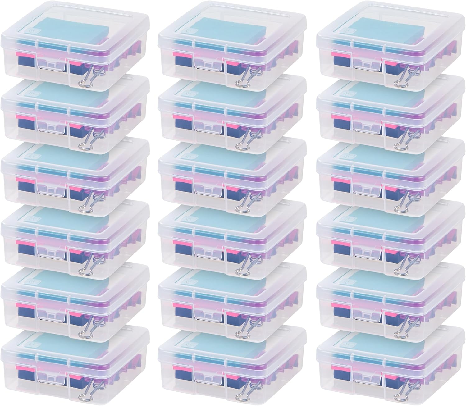 IRIS USA Pencil Case Boxes, 18-Pack, |Made in USA|, Plastic Bead Organizing Containers with Snap Lid for Arts, Crafts, Ephemera, Stickers, & Dance Cheer, Clear – Small