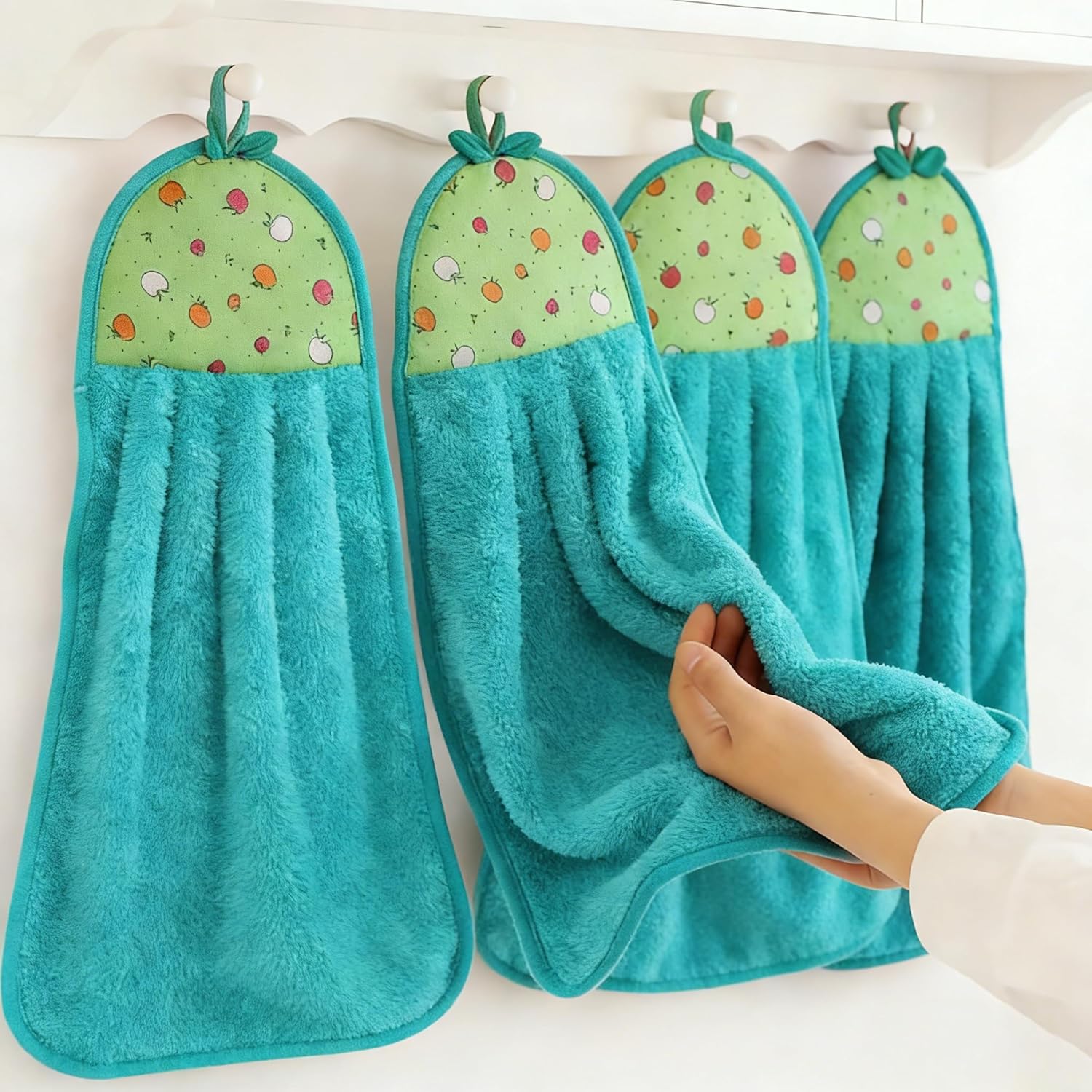 2PCS Super Soft Kitchen Hand Towels – Hangable, Absorbent, and Durable, Green