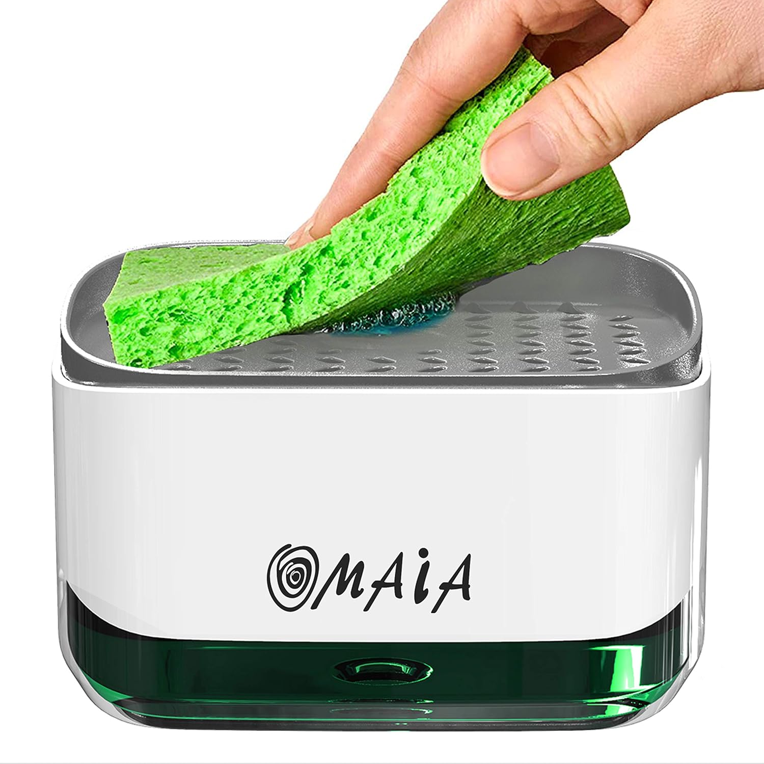 OMAIA 2-in-1 Dish Soap Dispenser with Sponge Holder – Smart Kitchen Gadget – Sink Countertop Organizer