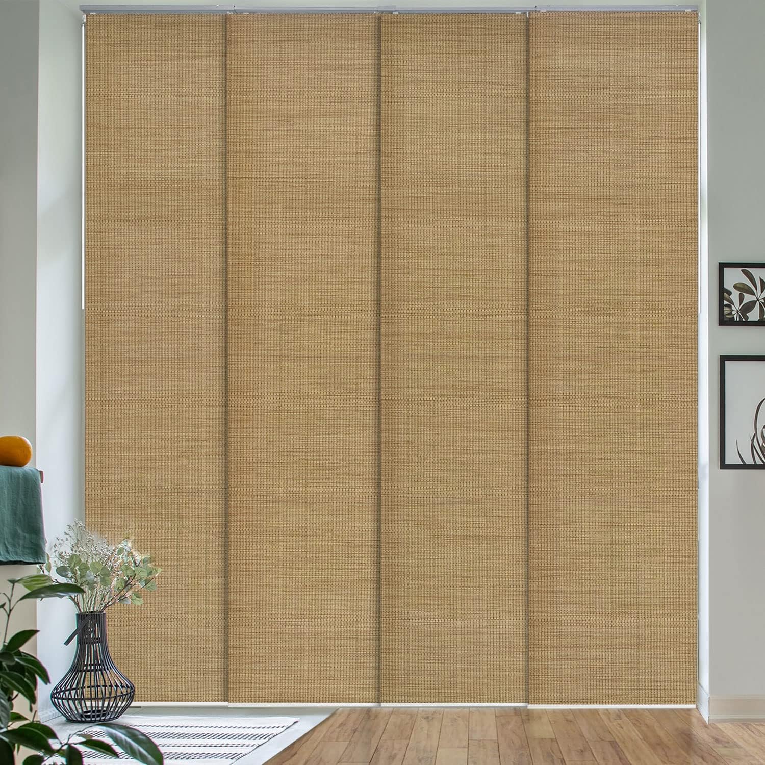 GoDear Design Adjustable Vertical Blinds for Windows, Panel Track Blinds for Sliding Closet Doors, Extendable Track from 45.8″ to 86″ W, Trimmable Panel Curtains Up to 96″ H, Pecan