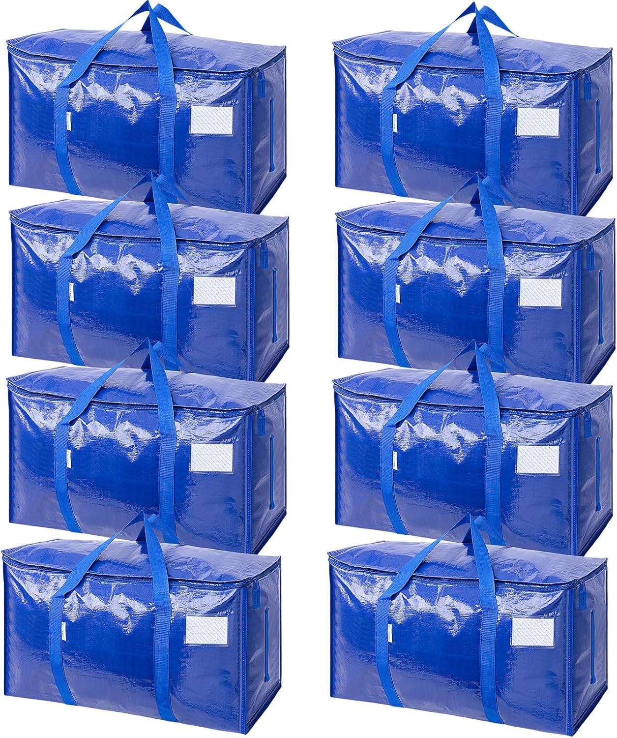 TICONN 8 Pack Extra Large Moving Bags Heavy Duty with Zippers & Carrying Handles, Durable Storage Bags Moving Boxes for Closet Organizers and Storage (8 Pack, Blue)