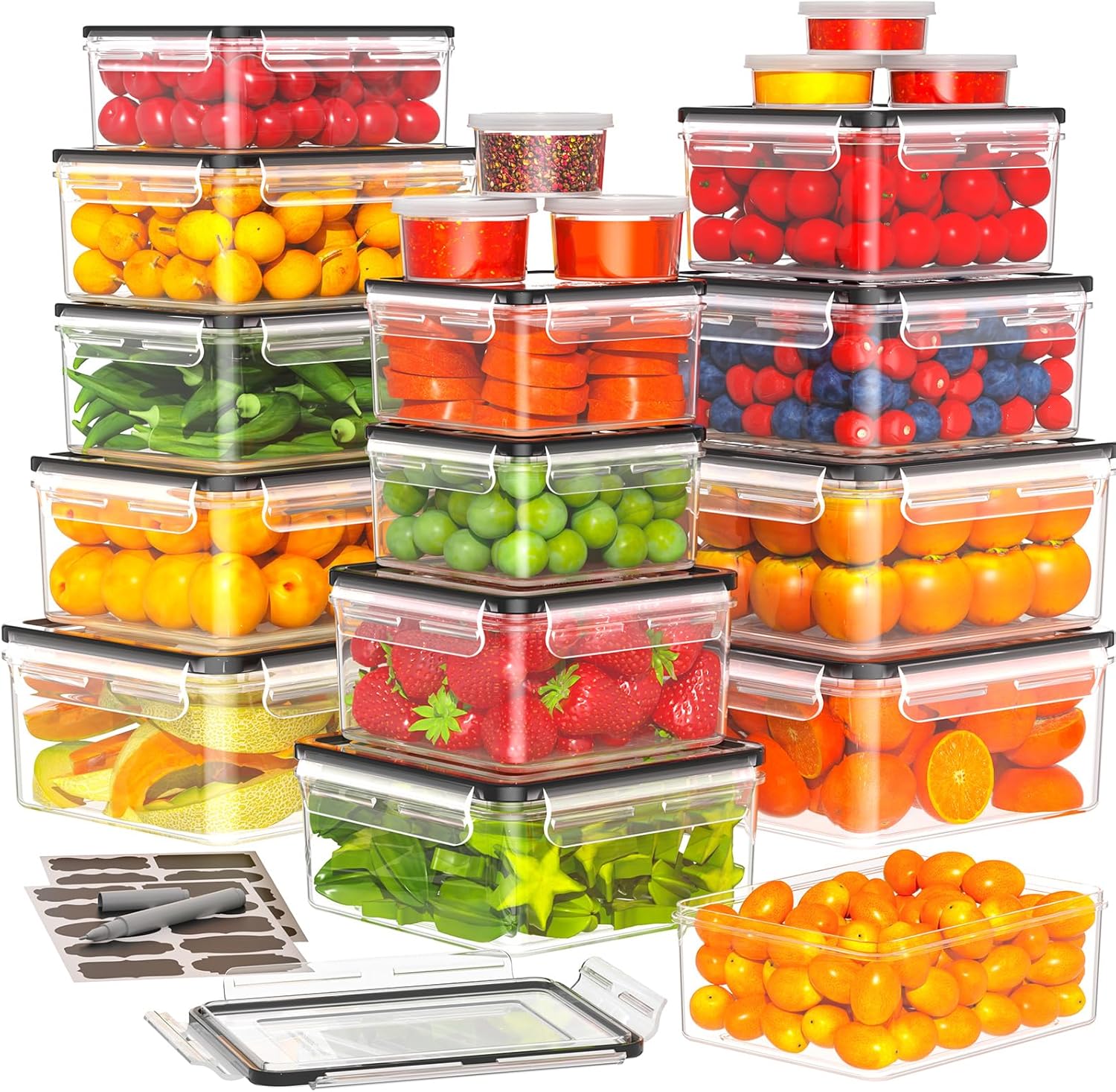 TOPCHASE 40 PCS Food Storage Containers with Lids Airtight (20 Containers & 20 Lids) – Plastic Food Containers for Kitchen Storage Reusable BPA-Free Leakproof Meal Prep Container with Labels & Pen