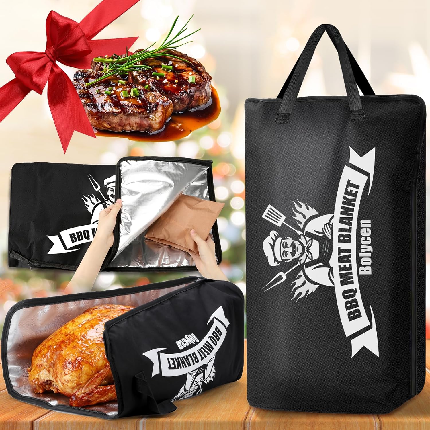 Upgraded BBQ Blanket for Resting Meat – Air Fryer Kitchen Camping Baking Party Essential -Smoker Accessories Brisket Blanket – Insulated Meat Resting Bag with Wide Mouth for Steak/ Pork Shoulder/ Turkey – Birthday Anniversary BBQ Accessories Grilling Gifts for Men Dad Husband(21inch)