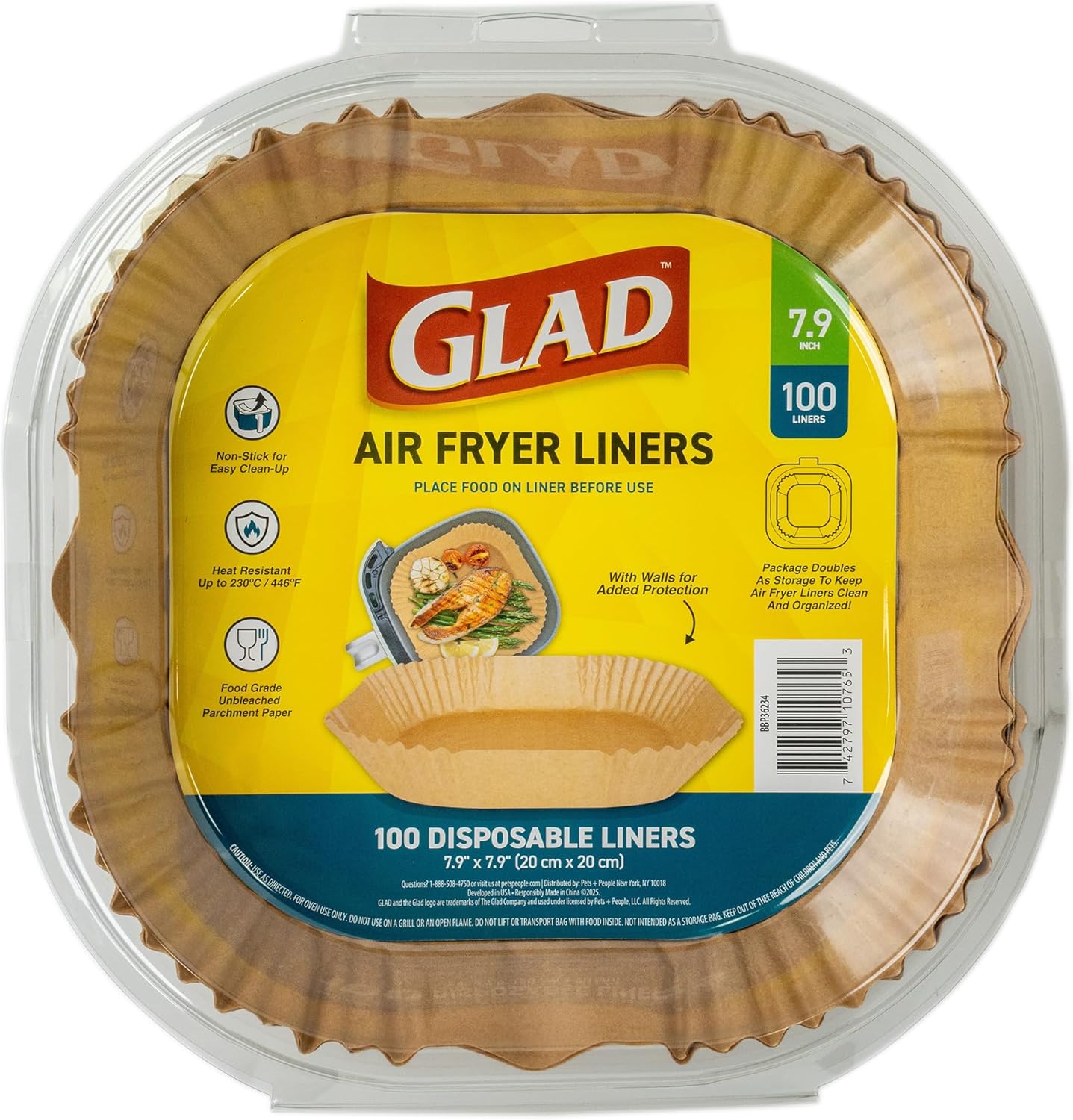 Glad Air Fryer Liners Rounded Square Shape with Walls, Nonstick and Heat Resistant, Food Grade Material, Suitable for Square and Round Air Fryers, Air Fryer Accessories, 7.9″ – 100 Count