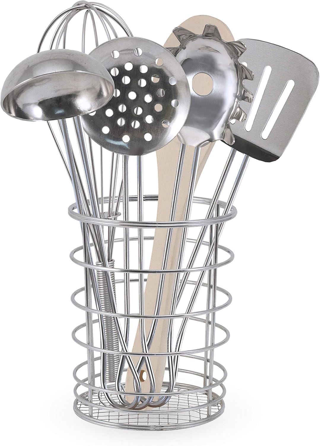 Melissa & Doug Stir & Serve Cooking Utensils (7 pcs) – Stainless Steel & Wooden Play Kitchen Accessories, Preschool Learning Toys for Girls & Boys 3+