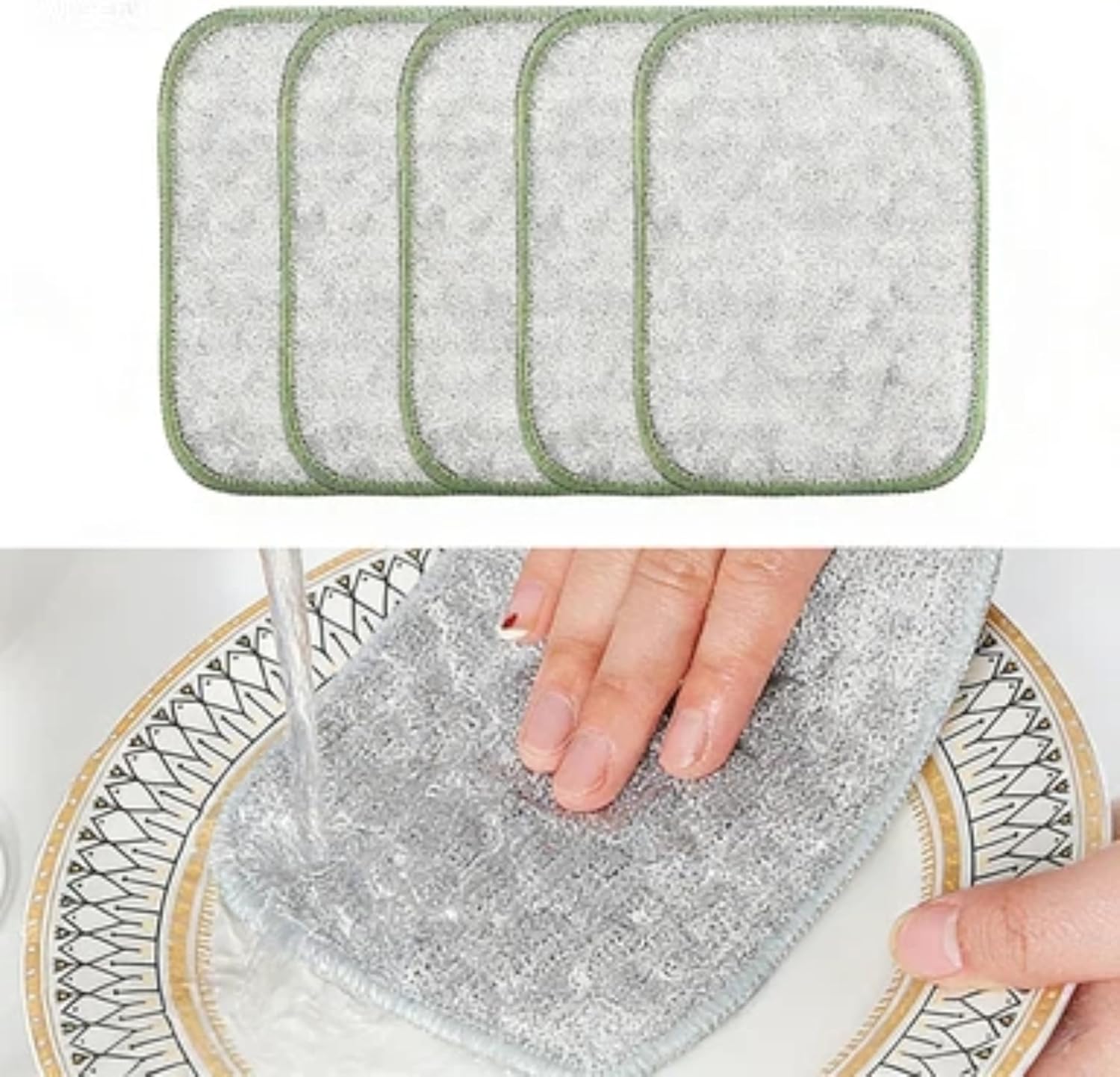 Multipurpose Wire Dishwashing Rags for Wet and Dry, 2026 New Reusable Steel Wool Scrubber 2-Layer Microfiber Wire Dishcloth, Multifunctional Dish Rags for Kitchen, Sinks, Pots, Pans (5 Pcs)