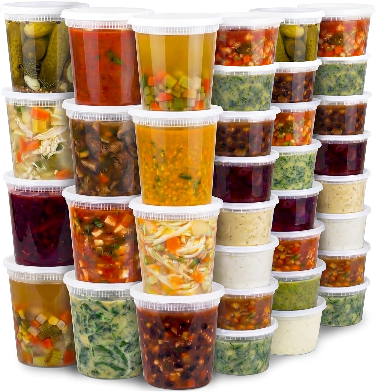 JoyServe Deli Food Storage Containers with Lids – (48 Sets) 24-32 Oz Quart Size & 24-16 Oz Pint Size Plastic Airtight Takeout Meal Prep Storage, BPA-Free, Dishwasher, Microwave Safe