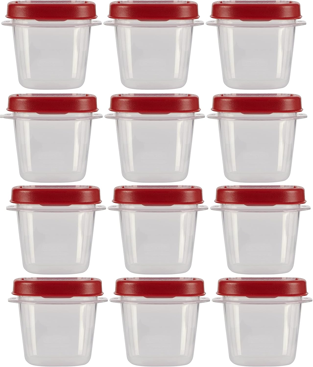 Rubbermaid Easy Find Lids Food Storage Containers, 0.5 Cup, Clear With Red Lids 12 Pack (12 Cups)