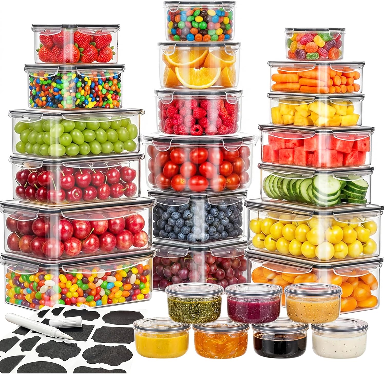 52 Pcs Food Storage Containers with Lids Airtight (26 Containers & 26 Lids) – Leakproof Meal-Prep Container for Kitchen Storage and Organization, Stackable Plastic Food Containers with Labels & Pen