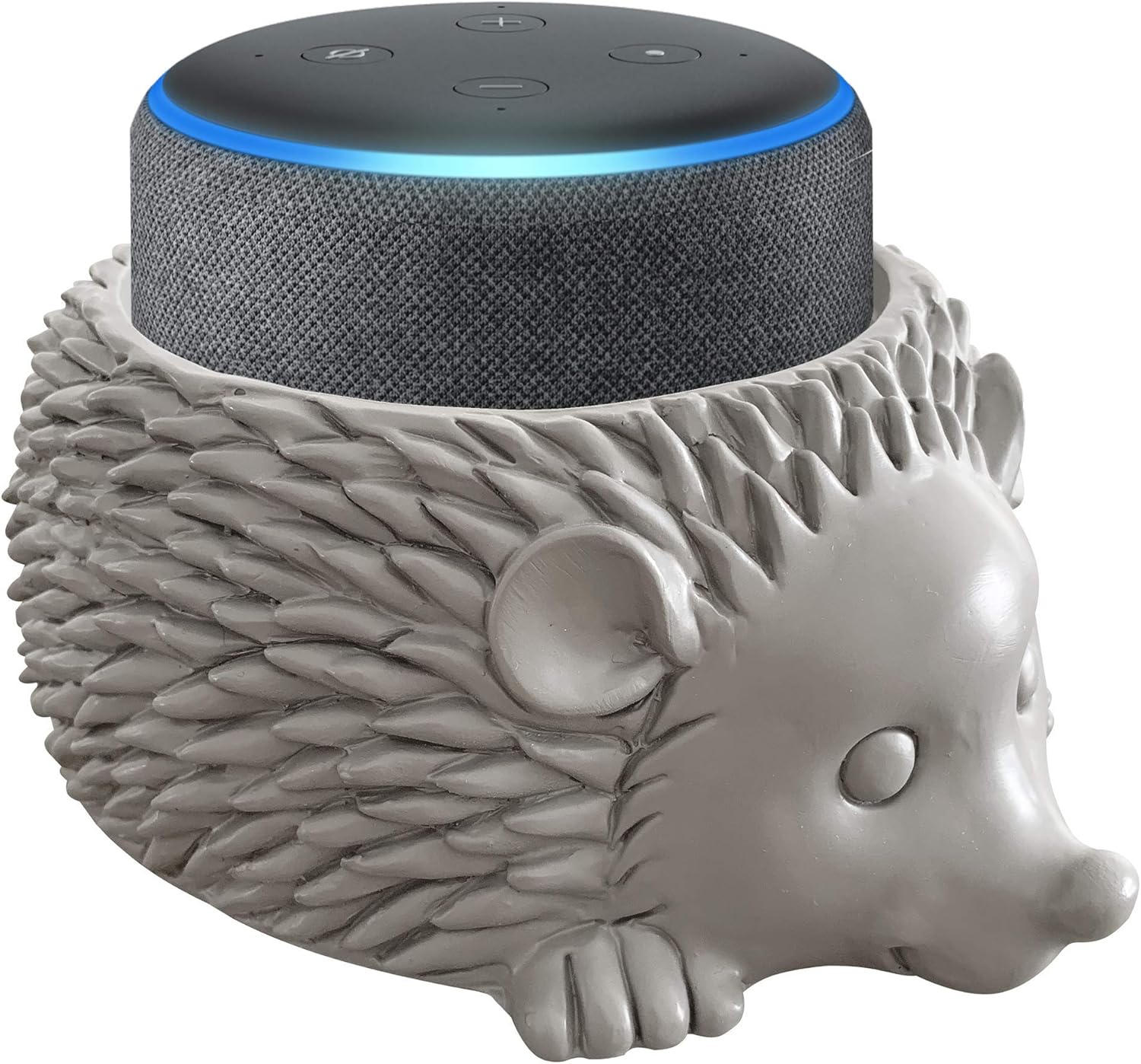 Smart Speaker Table Stand (Hedgehog) – Decorative Holder for Amazon Echo Dot or Google Home Mini – Portable Design, No Sound or Microphone Interference – Durable Poly-Resin