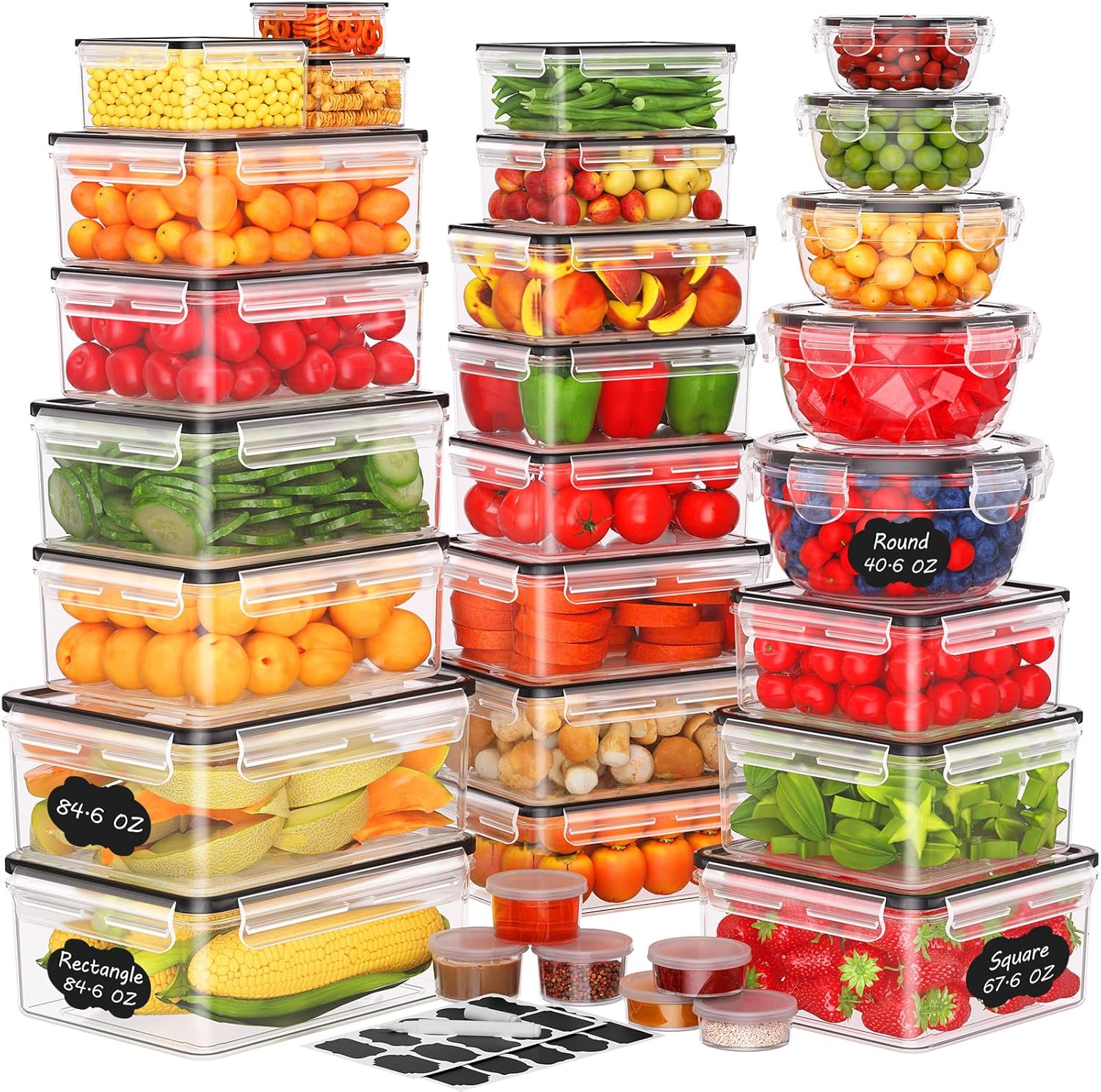 62 PCS Large Food Storage Containers with Lids Airtight (31 Lids & 31 Containers)- 85 OZ Reusable Plastic Leakproof Meal-Prep Container for Kitchen Storage Organization Microwave/Dishwasher Safe