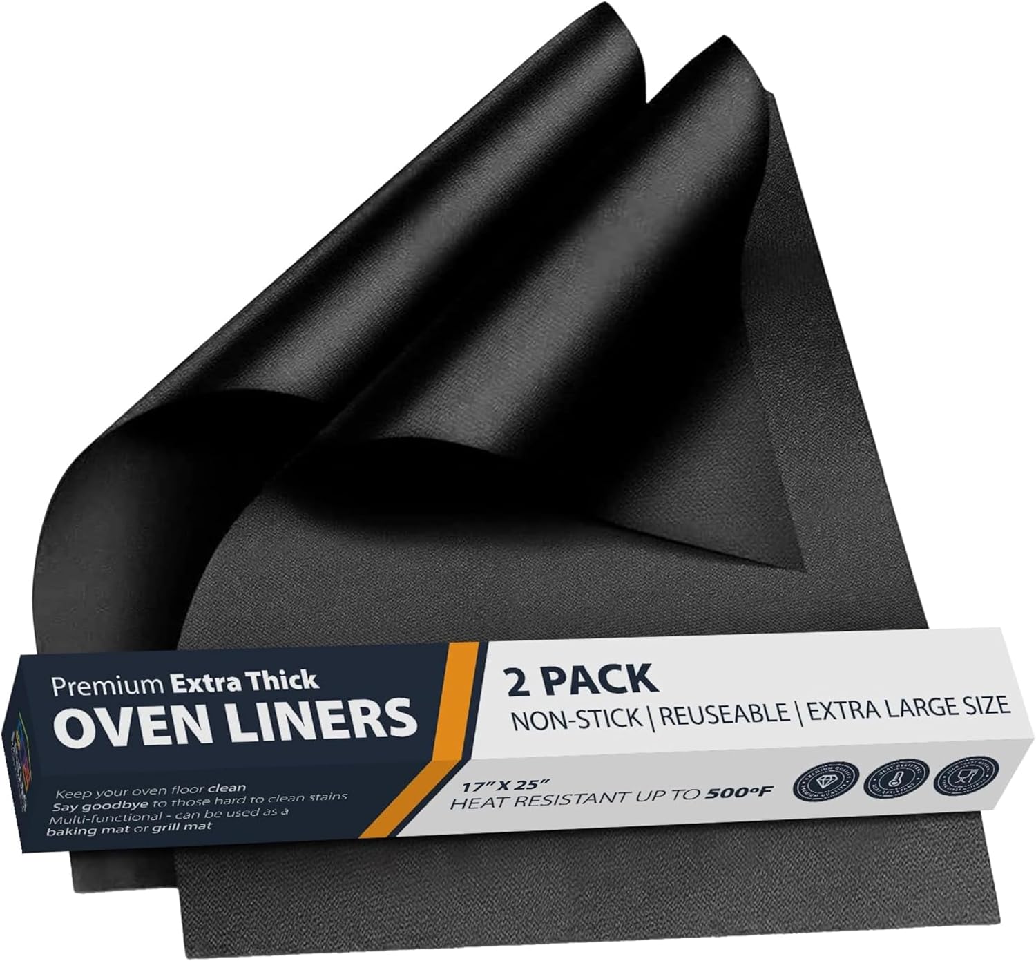 Oven Liners for Bottom of Oven – 2 Pack Large Heavy Duty Mats, 17”x25” Non-Stick Reusable Liner for Electric, Gas, Toaster Ovens, Grills – BPA & PFOA Free Kitchen Accessory to Keep Oven Clean (Black)