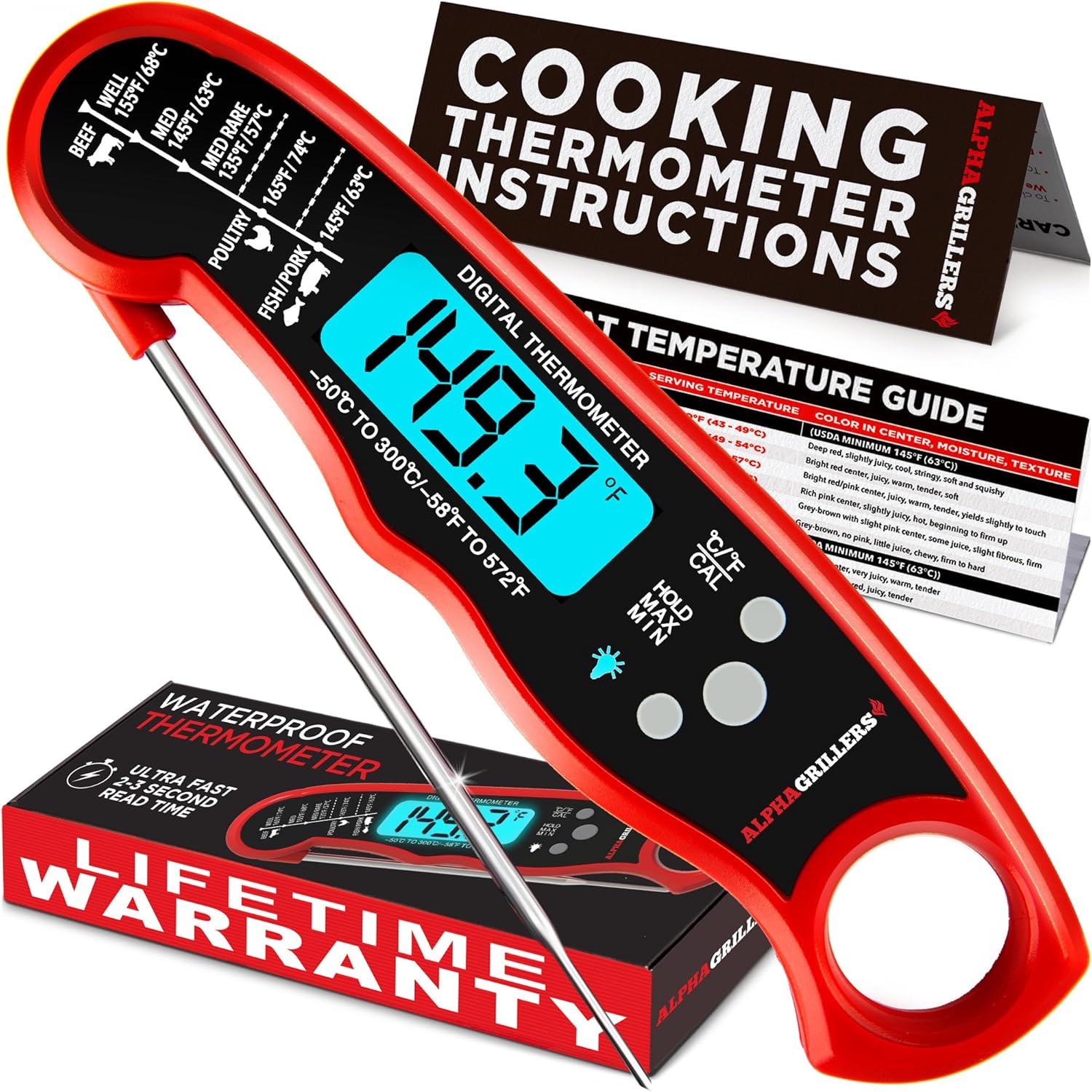 Alpha Grillers Meat Thermometer Digital – Instant Read Food Thermometer for Cooking & Grilling – Professional Kitchen Gifts for Men, Dad & Mom