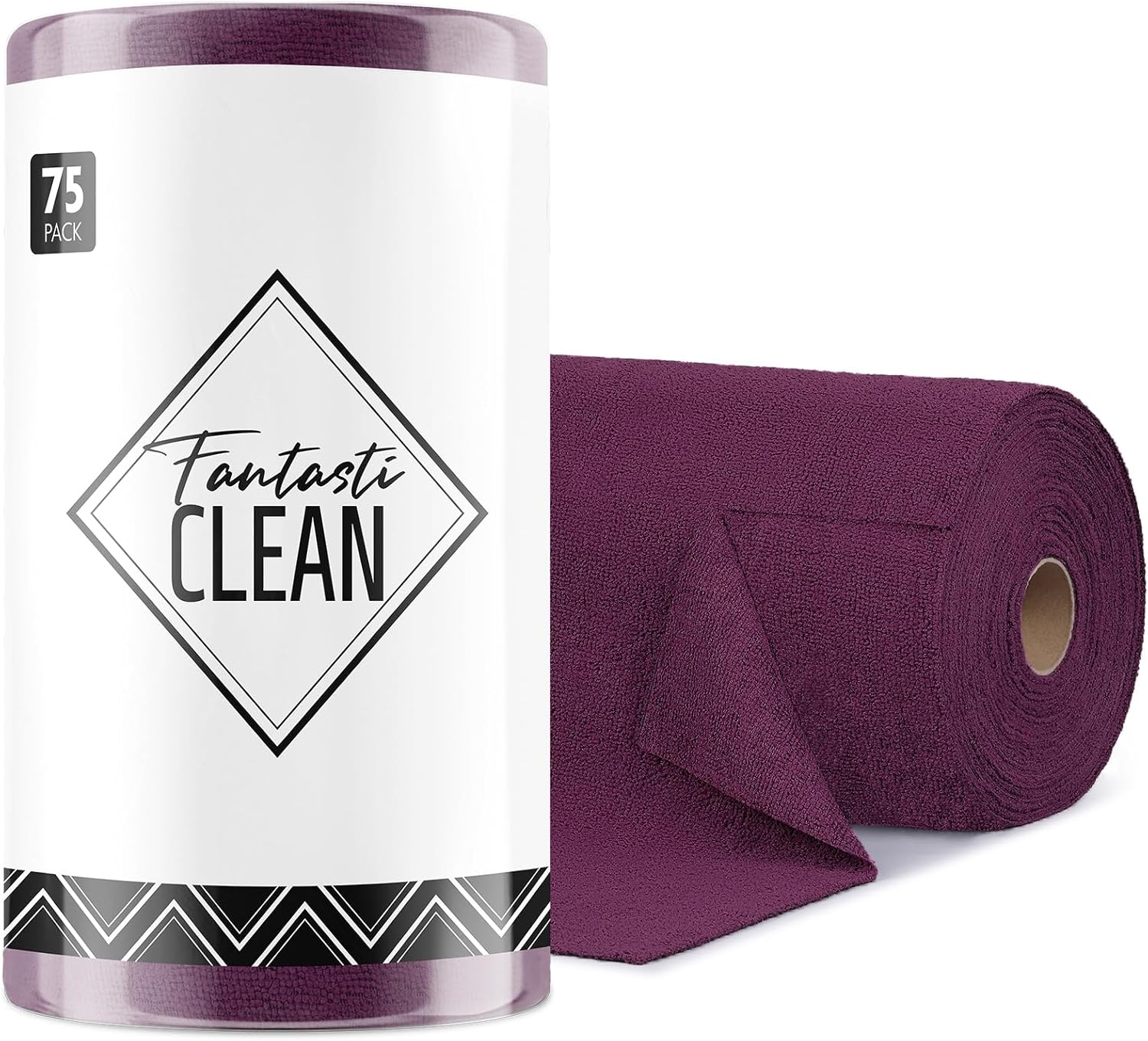 Fantasticlean Microfiber Cleaning Cloth Roll -75 Pack, Tear Away Microfiber Towels, 12″ x 12″, Reusable, Washable, Scratch Free, Ultra Absorbent for All-Around Cleaning Supplies (Dark Purple)