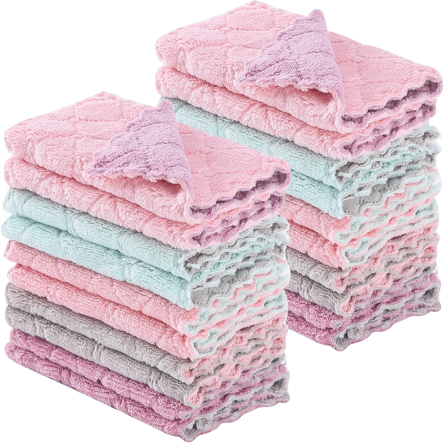 GADIEDIE 20 Pack Kitchen Dish Cloths Dish Towels,Super Absorbent Coral Fleece Cloth,Premium Cleaning Cloth,Nonstick Oil Washable Fast Drying Dish Rags for Clean Table,Dish,Glass（5Colors 6″x10″）