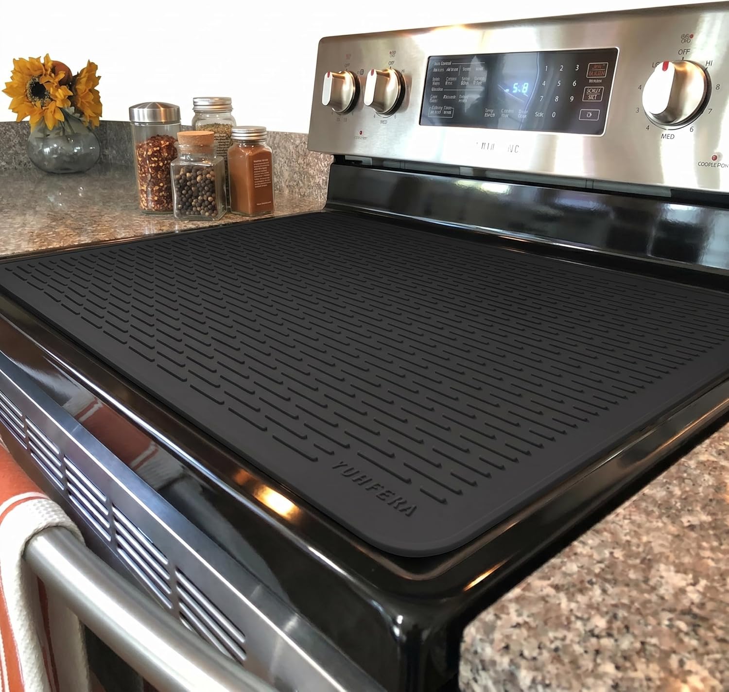 YUHFERA Stove Top Cover for Electric Stove – Silicone Stove Mat for Glass Top, Glass Cooktop Protector For Kitchen,Multi-functional Oven Covers for Electric Stove (Black,28 x 20)